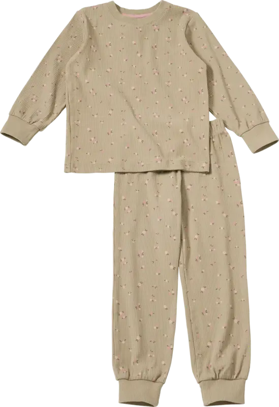 ALANA Schlafanzug mit Ripp-Struktur & Blumen-Muster, braun, Gr. 110/116