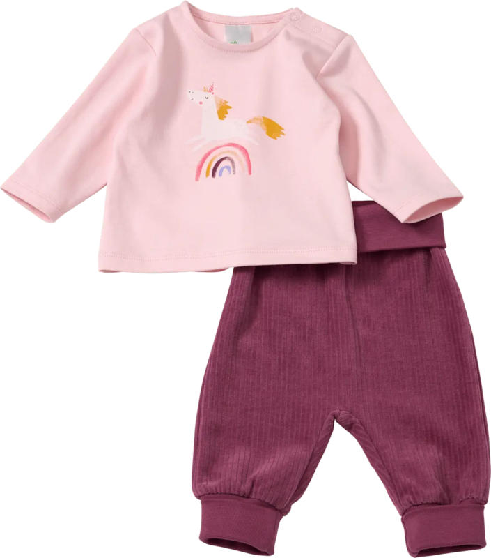 ALANA Set mit Langarmshirt mit Einhorn-Motiv & Hose mit Mitwachsfunktion, rosa + lila, Gr. 68