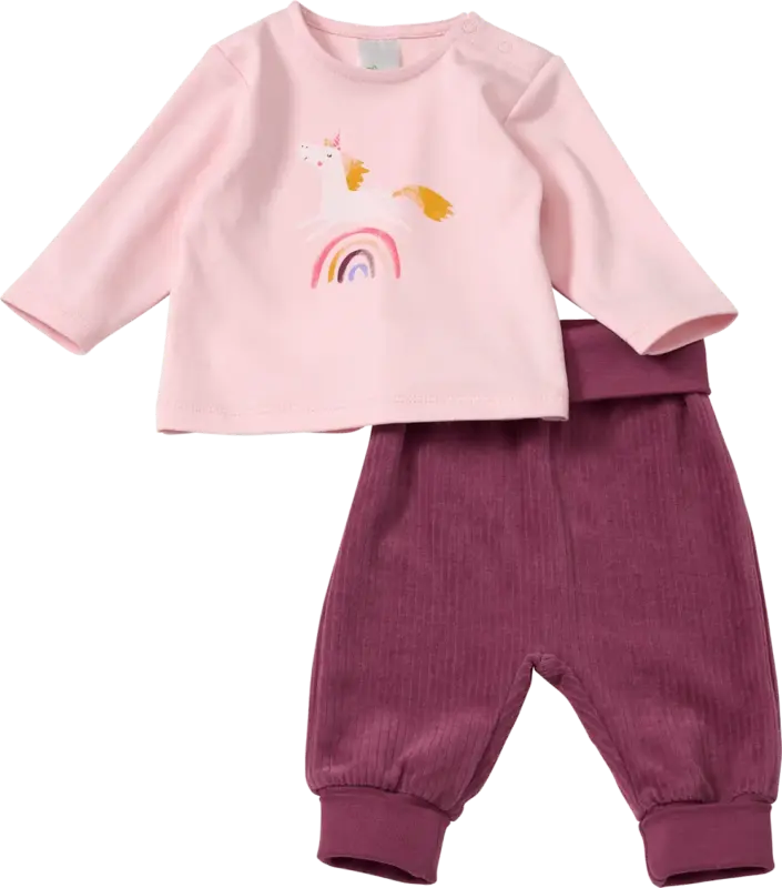 ALANA Set mit Langarmshirt mit Einhorn-Motiv & Hose mit Mitwachsfunktion, rosa + lila, Gr. 62