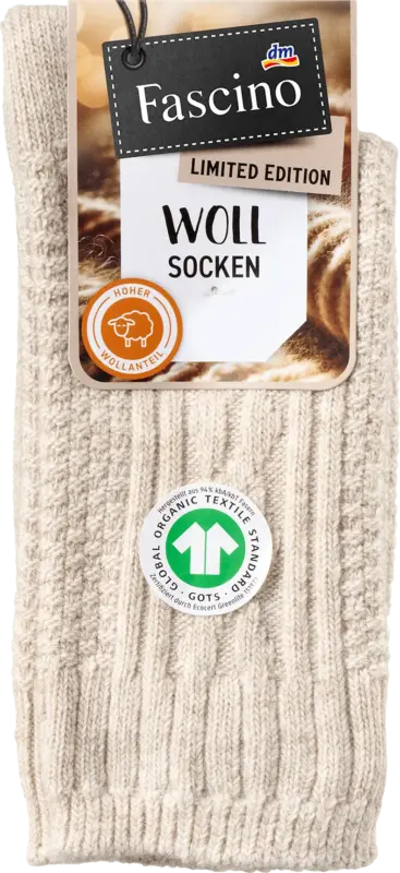 Fascino Socken mit Zopf-Muster und Wolle beige Gr. 35-38