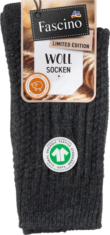 Fascino Socken mit Zopf-Muster und Wolle grau Gr. 39-42