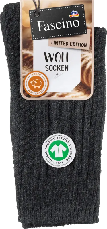 Fascino Socken mit Zopf-Muster und Wolle grau Gr. 39-42