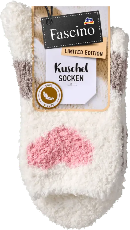 Fascino Kuschelsocken mit Herz-Muster weiß & rosa Gr. 39-42