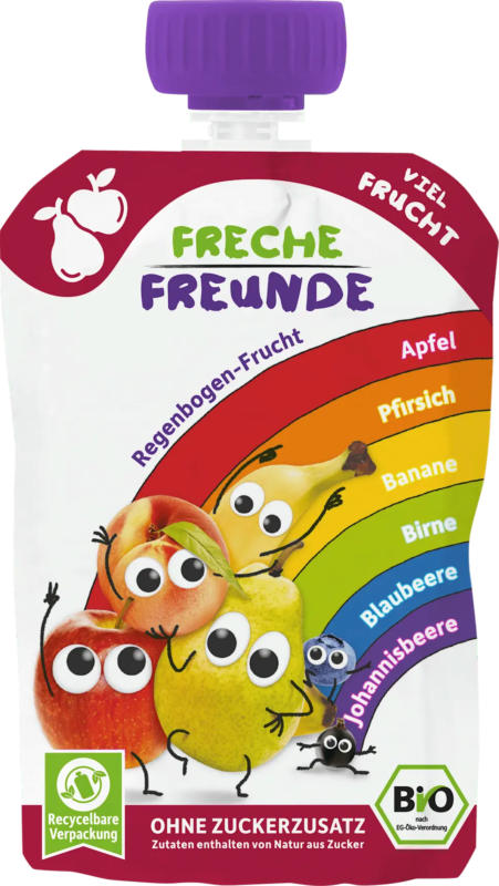 Freche Freunde Quetschie Regenbogen-Frucht Apfel, Pfirsich, Banane, Birne, Blaubeere & Johannisbeere ab dem 6. Monat