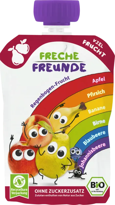 Freche Freunde Quetschie Regenbogen-Frucht Apfel, Pfirsich, Banane, Birne, Blaubeere & Johannisbeere ab dem 6. Monat