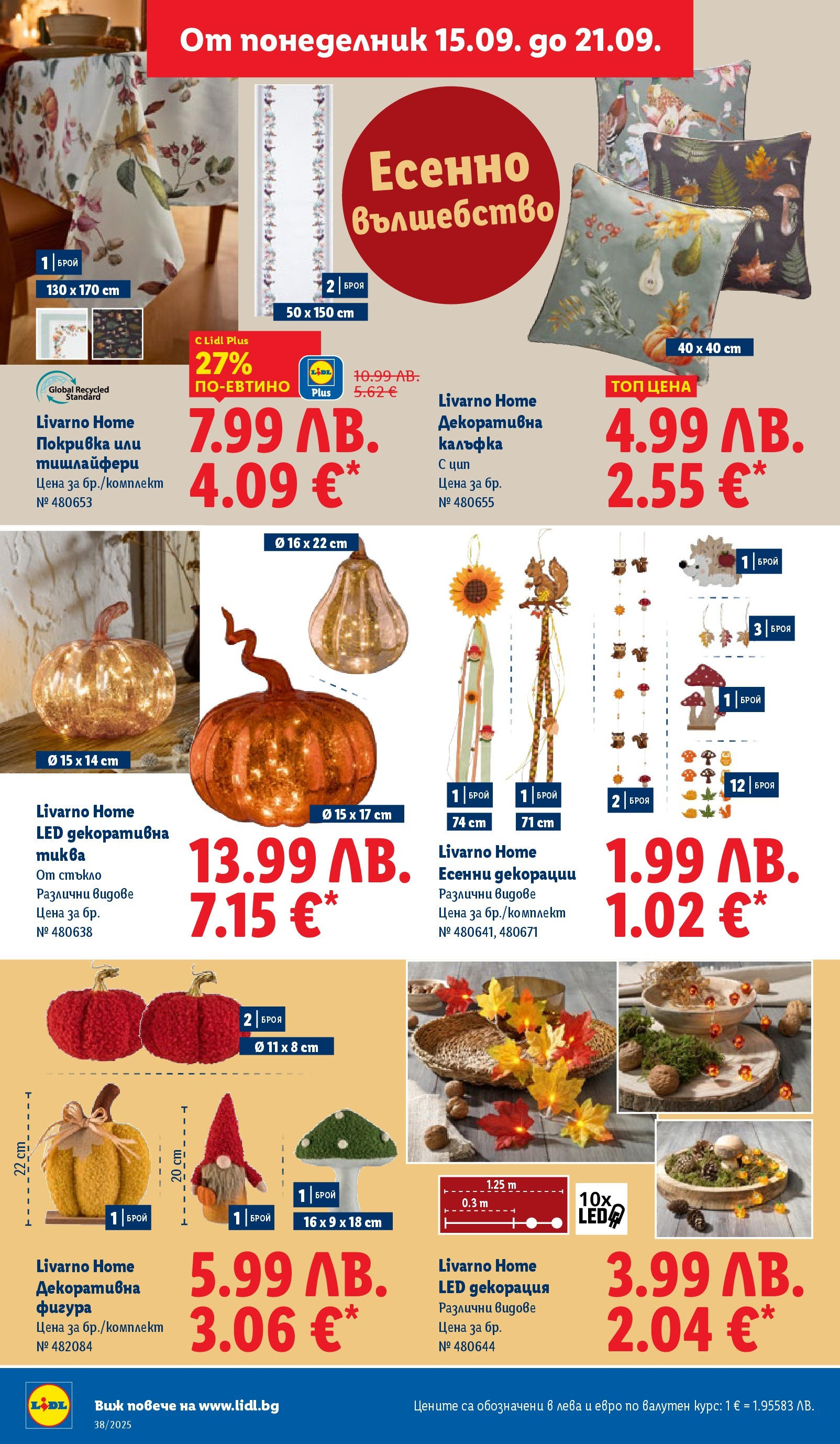 Cедмична брошура на Лидл от 15.09.2025 | Страница: 46 | Продукти: Покривка, Тиква, Декорация