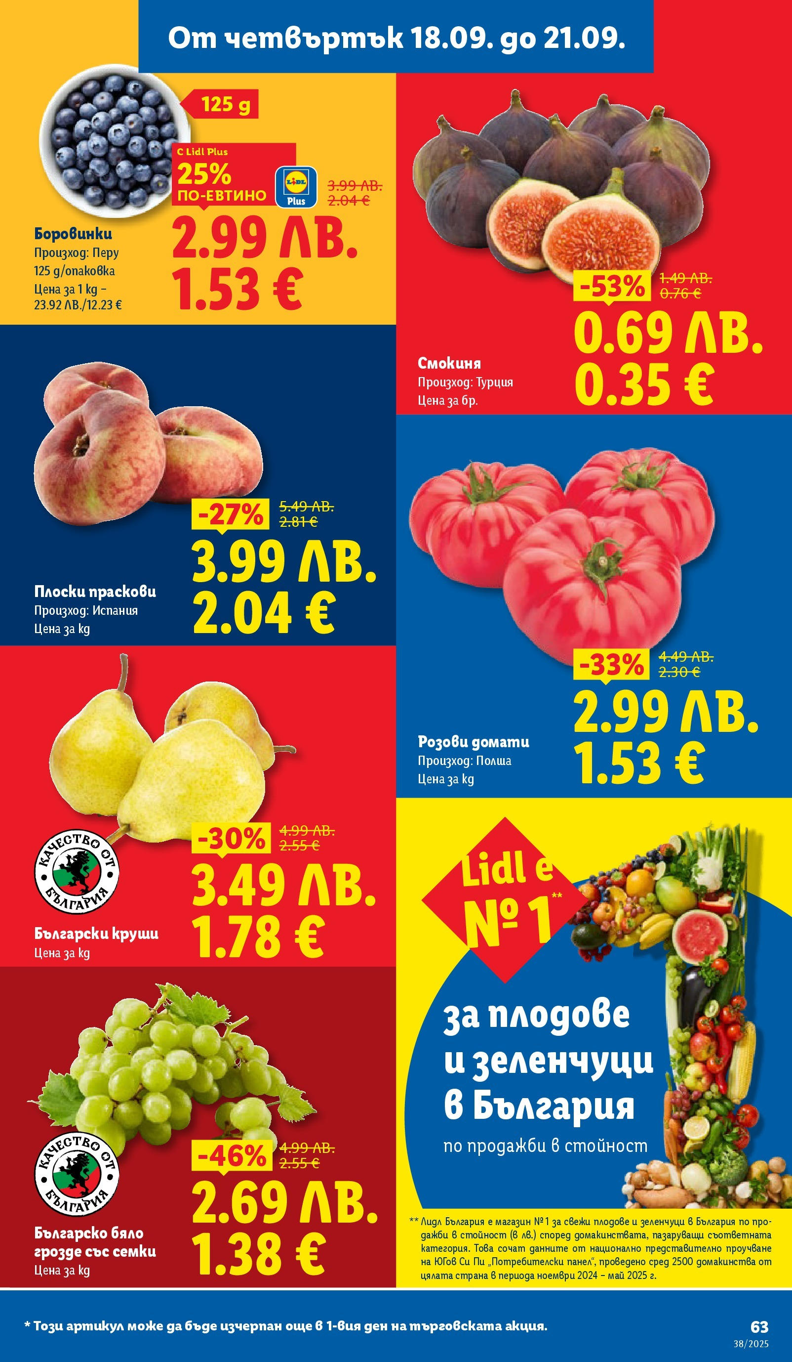 Cедмична брошура на Лидл от 15.09.2025 | Страница: 63 | Продукти: Плодове, Грозде, Праскови, Круши