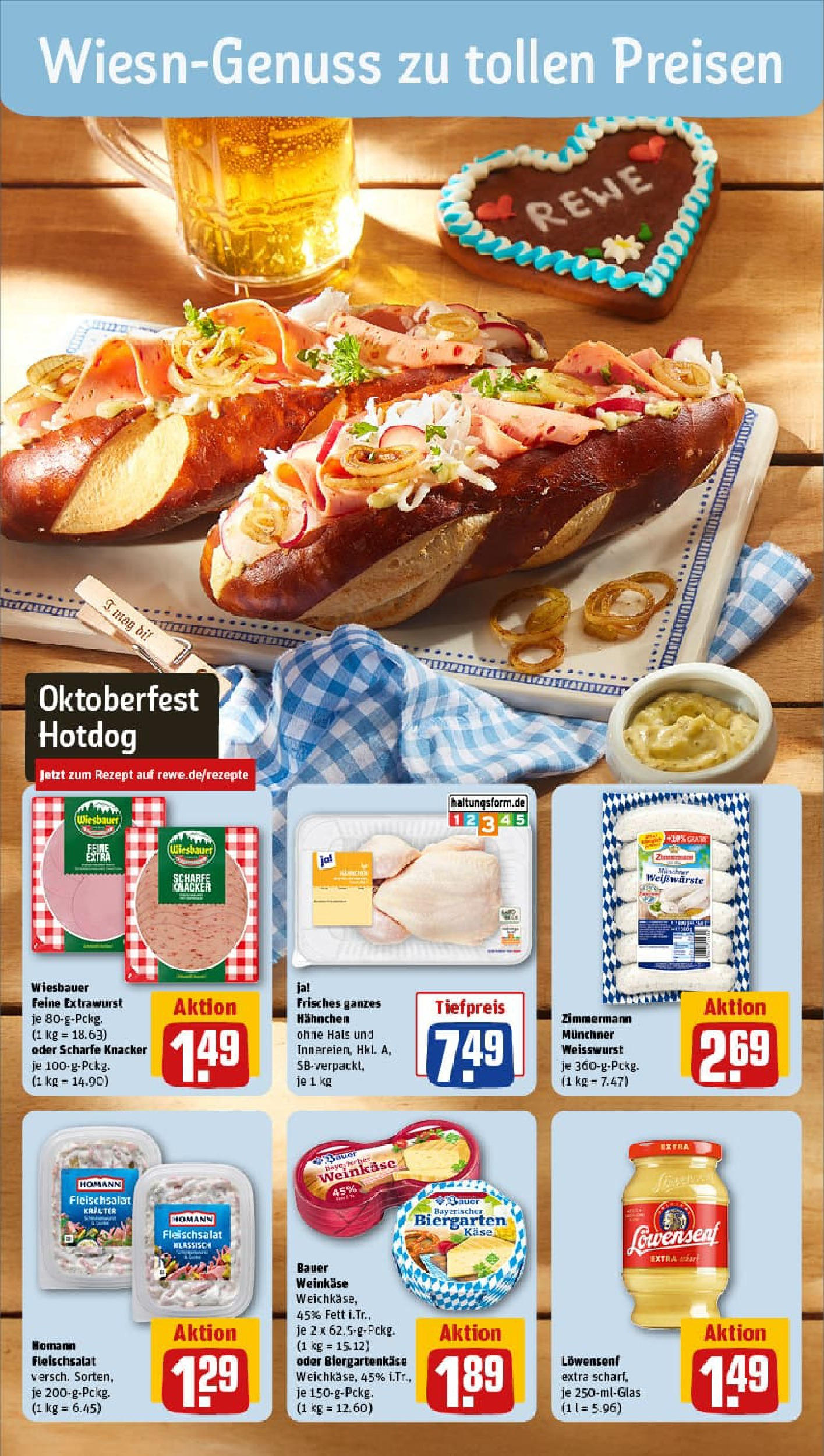 REWE Prospekt ab 14.09.2025 zum Blättern » Angebote | Seite: 4 | Produkte: Hahnchen, Käse, Weißwurst