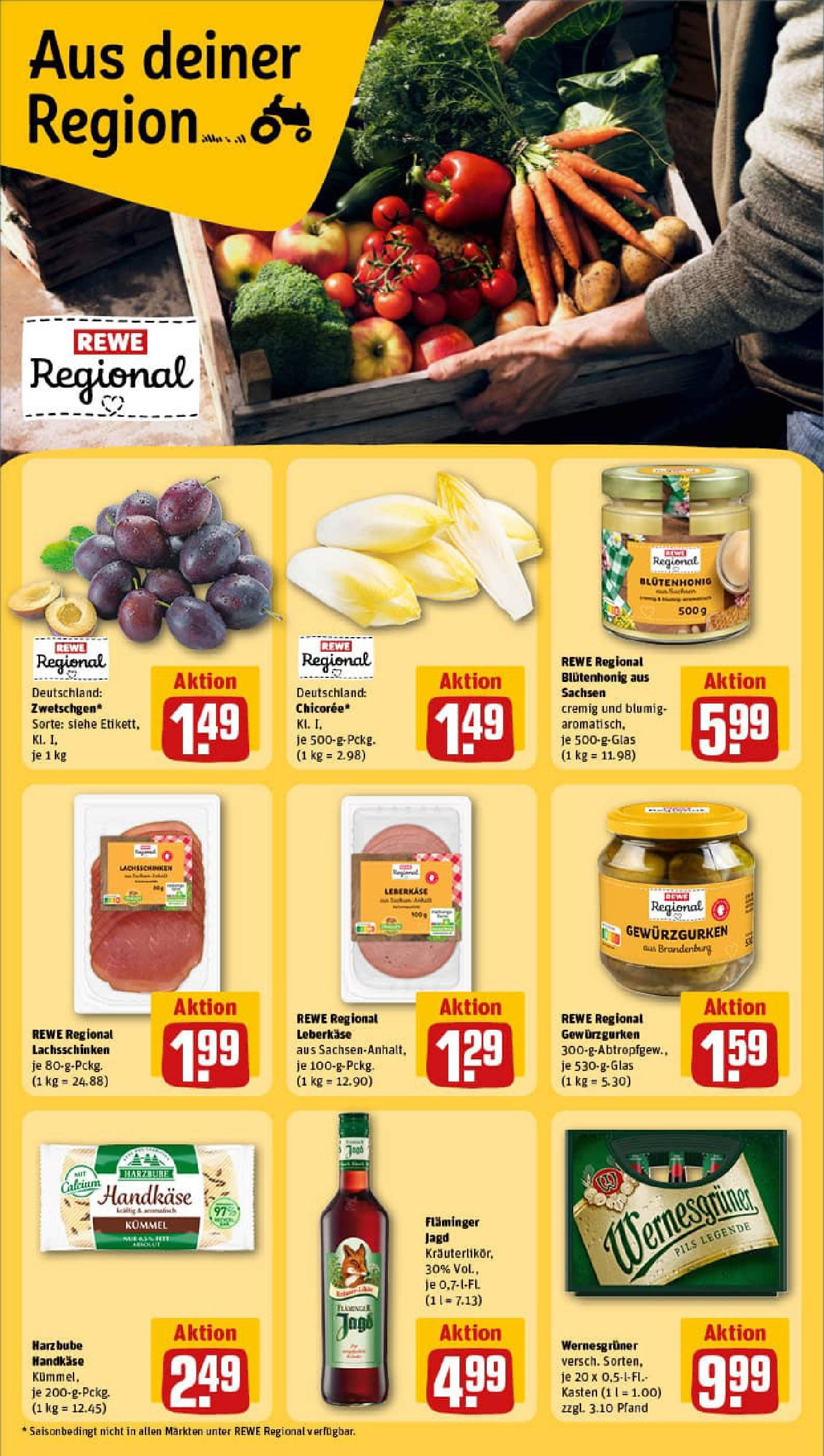 REWE Prospekt ab 14.09.2025 zum Blättern » Angebote | Seite: 13 | Produkte: Pils, Wernesgruner, Leberkase
