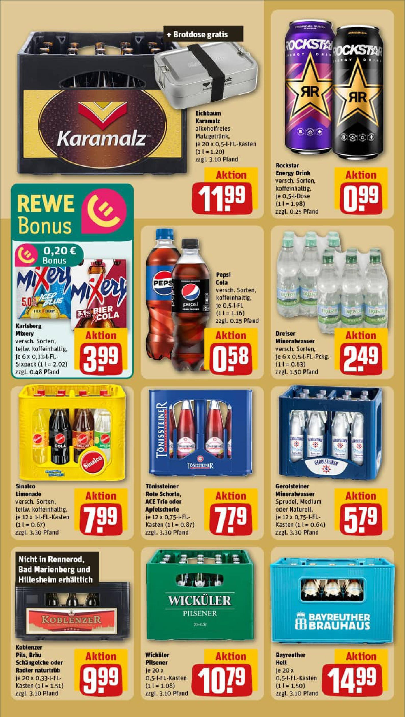 REWE Prospekt ab 14.09.2025 zum Blättern » Angebote | Seite: 16 | Produkte: Rockstar energy, Bier, Limonade, Mineralwasser REWE Prospekt ab 14.09.2025 zum Blättern » Angebote | Seite: 16 | Produkte: Rockstar energy, Bier, Limonade, Mineralwasser