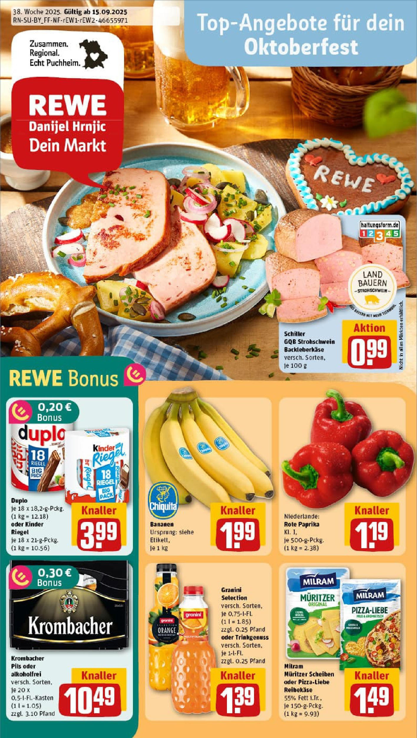 REWE Prospekt ab 14.09.2025 zum Blättern » Angebote | Seite: 1 | Produkte: Paprika, Milram, Granini, Reibekase