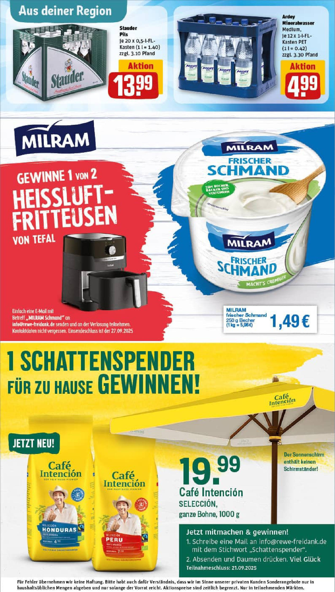 REWE Prospekt ab 14.09.2025 zum Blättern » Angebote | Seite: 31 | Produkte: Pils, Mineralwasser, Milram, Sonnenschirm