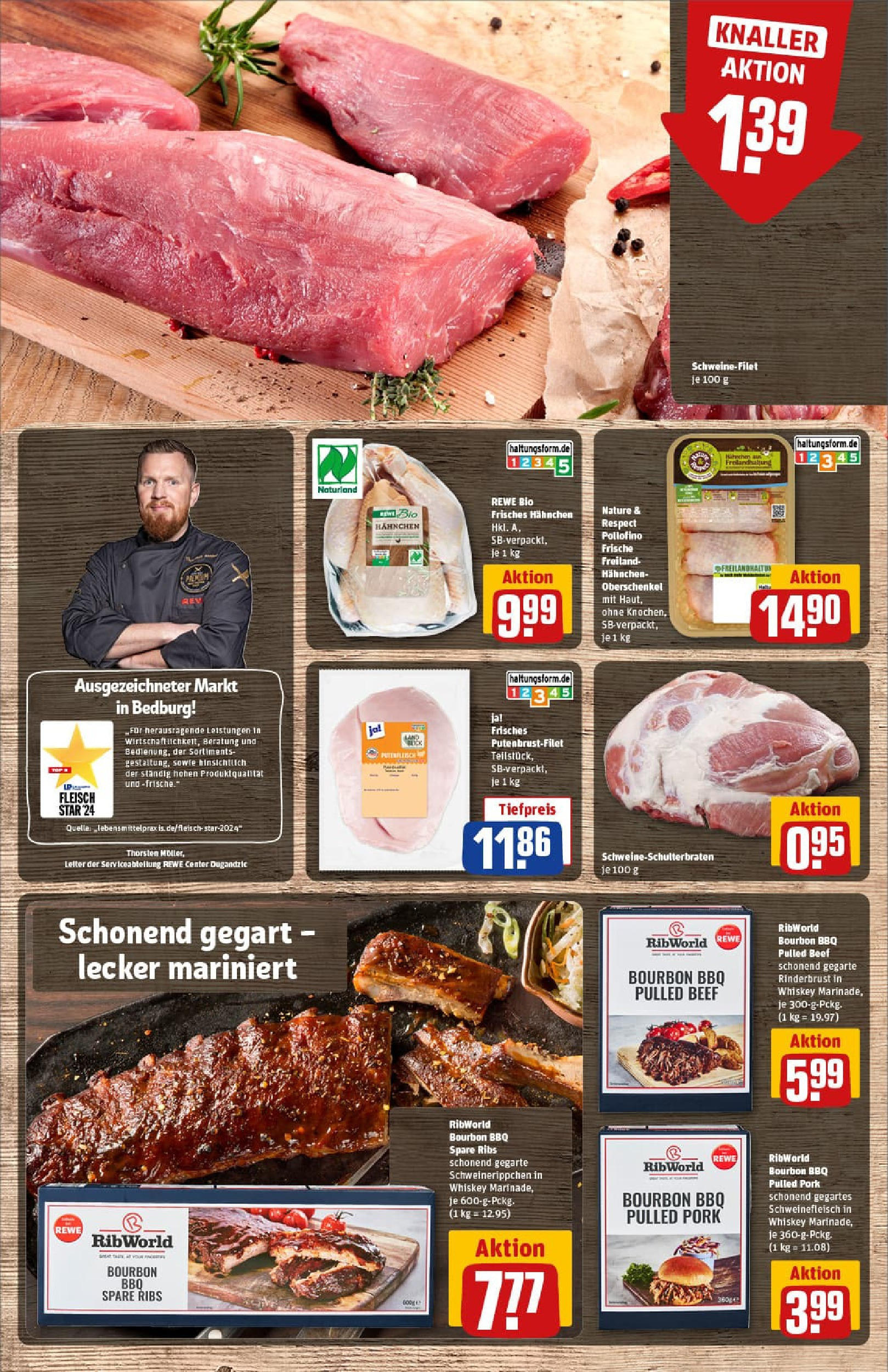 REWE Prospekt ab 14.09.2025 zum Blättern » Angebote | Seite: 8 | Produkte: Hahnchen, Schweinefilet, Bourbon, Fleisch