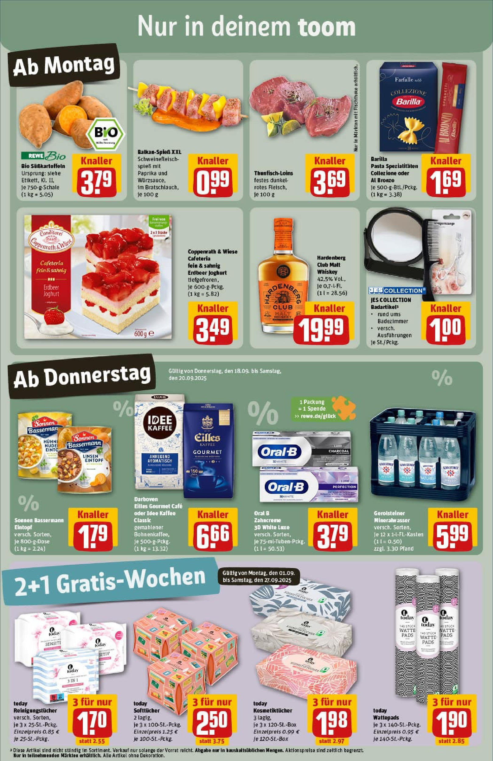 REWE Prospekt ab 14.09.2025 zum Blättern » Angebote | Seite: 3 | Produkte: Wattepads, Barilla, Paprika, Gerolsteiner