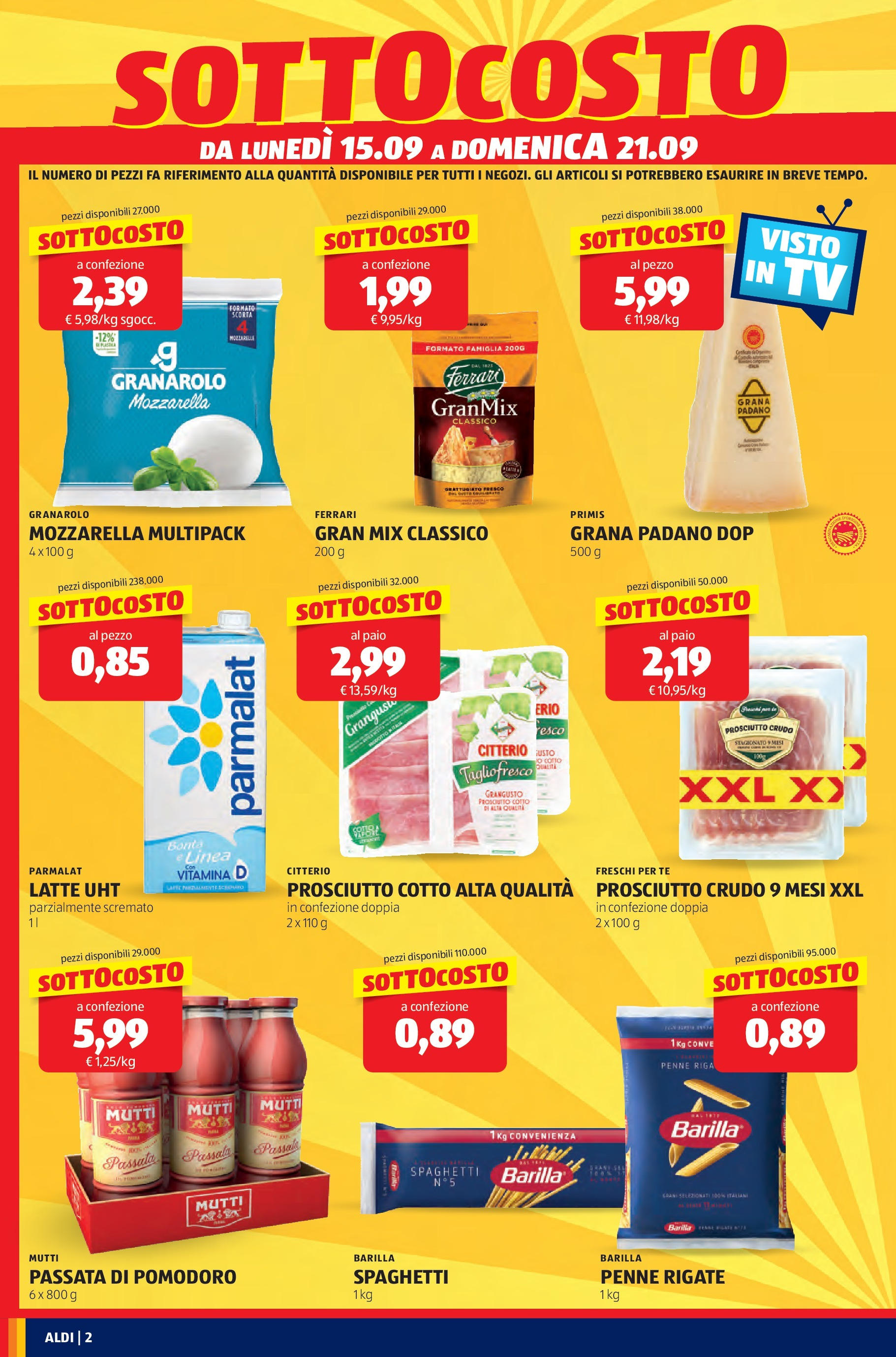 Nuovo Aldi - SOTTOCOSTO dal 14/09/2025 > offerte anteprima 🛍️ | Pagina: 2 | Prodotti: Pomodoro, Latte, Grana Padano, Penne