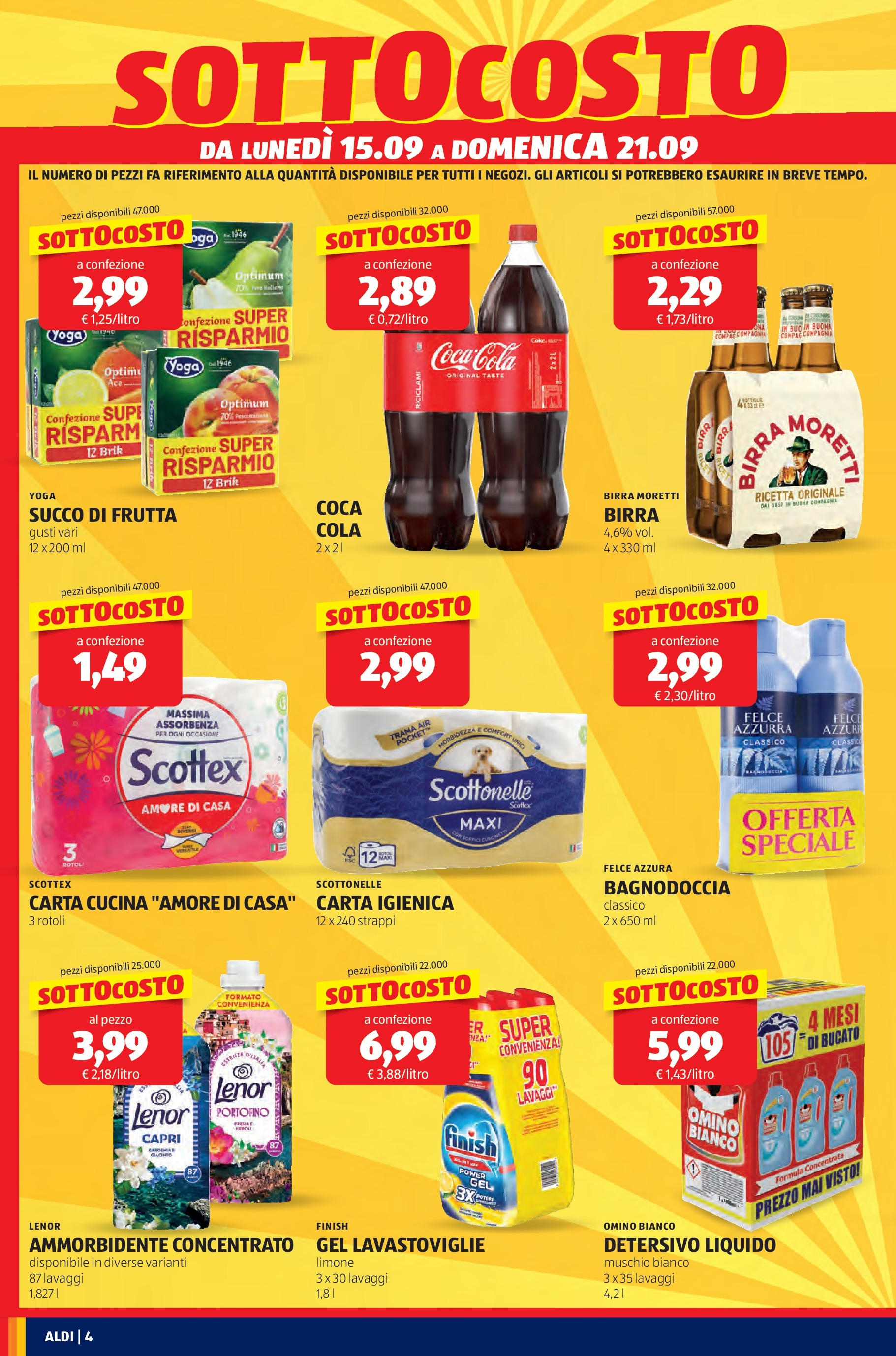 Nuovo Aldi - SOTTOCOSTO dal 14/09/2025 > offerte anteprima 🛍️ | Pagina: 4 | Prodotti: Carta igienica, Succo, Birra, Birra Moretti