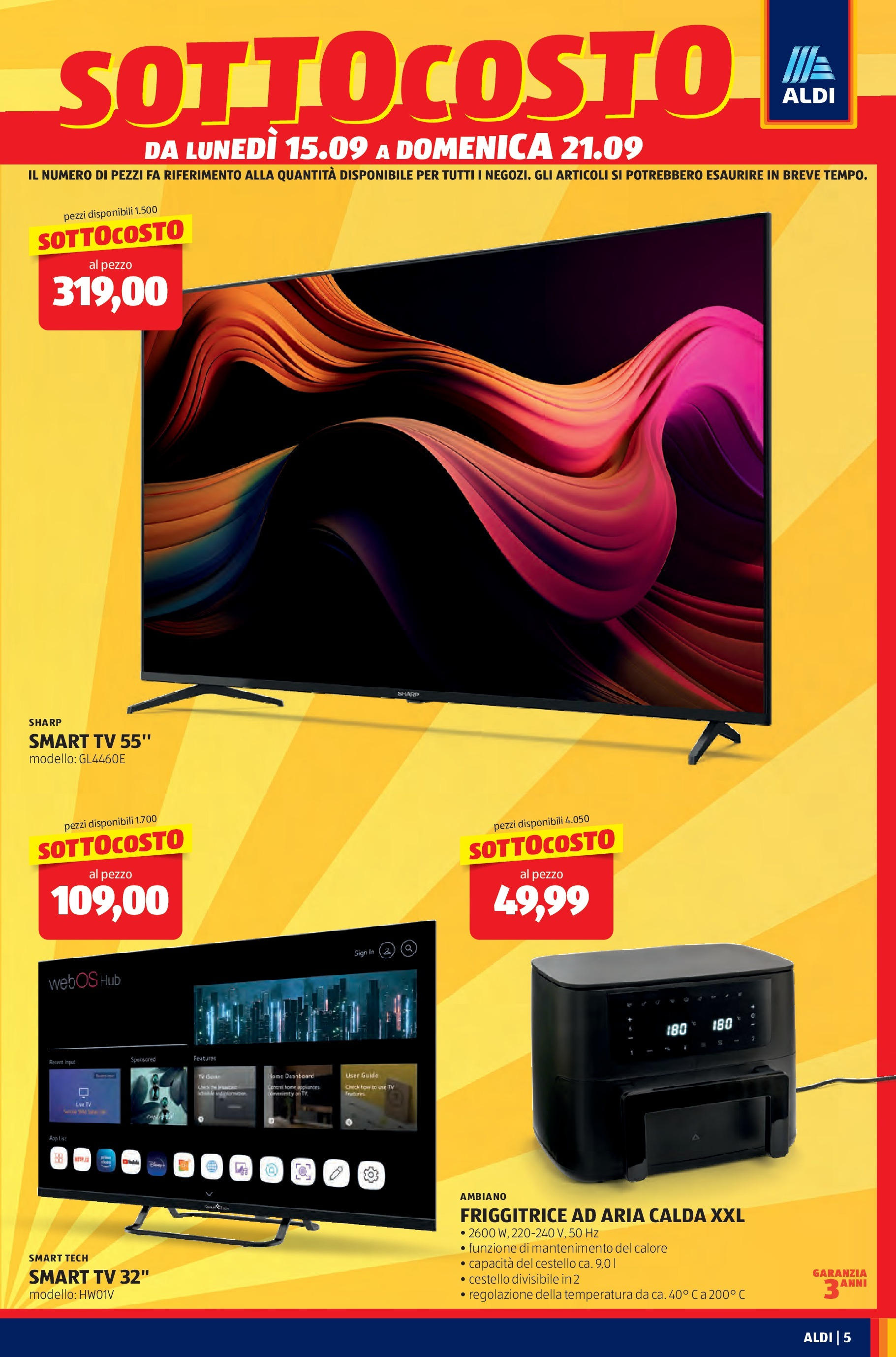 Nuovo Aldi - SOTTOCOSTO dal 14/09/2025 > offerte anteprima 🛍️ | Pagina: 5 | Prodotti: Friggitrice ad aria, smart TV, TV, Friggitrice