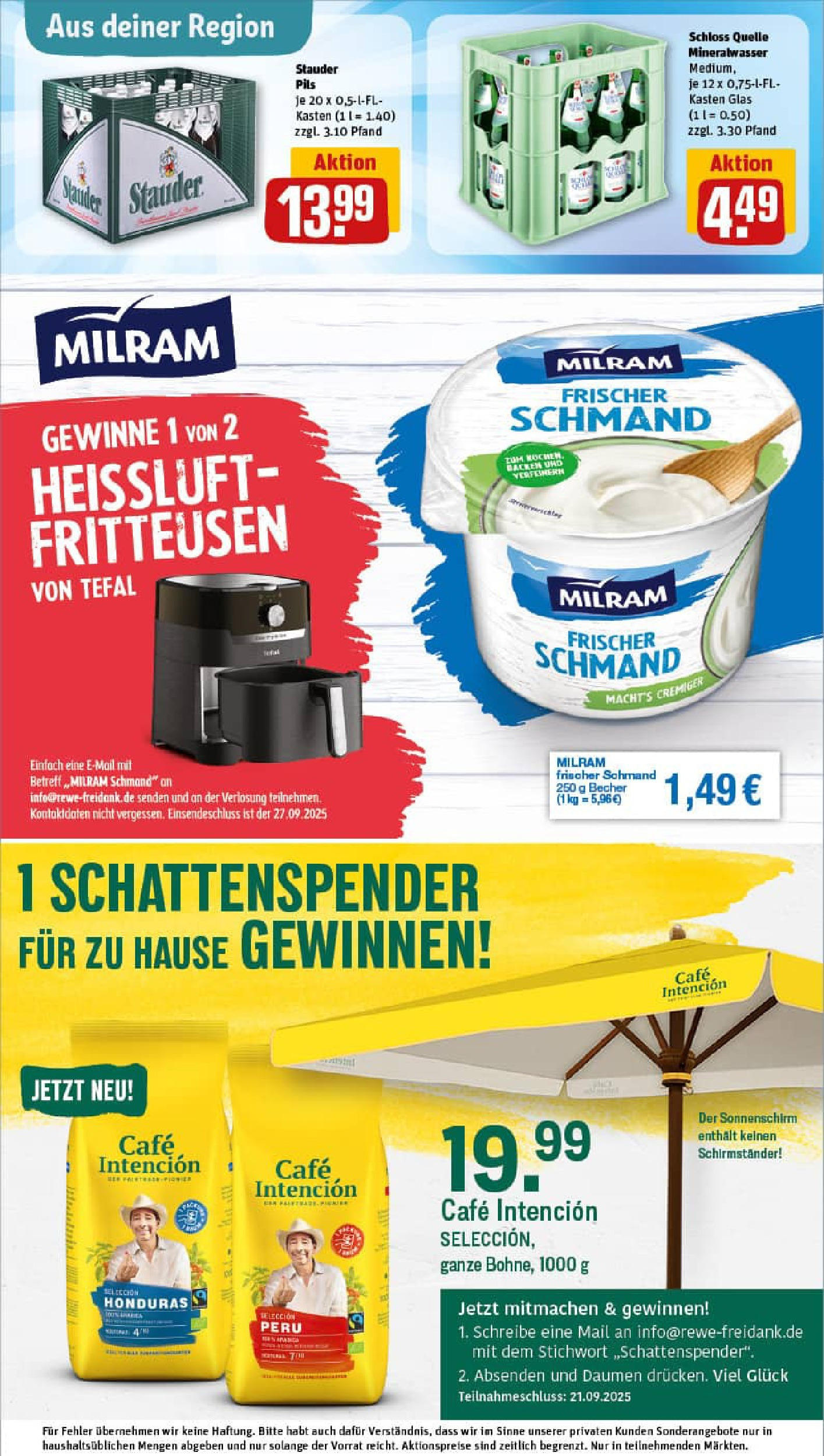 REWE Prospekt ab 14.09.2025 zum Blättern » Angebote | Seite: 31 | Produkte: Pils, Mineralwasser, Milram, Sonnenschirm