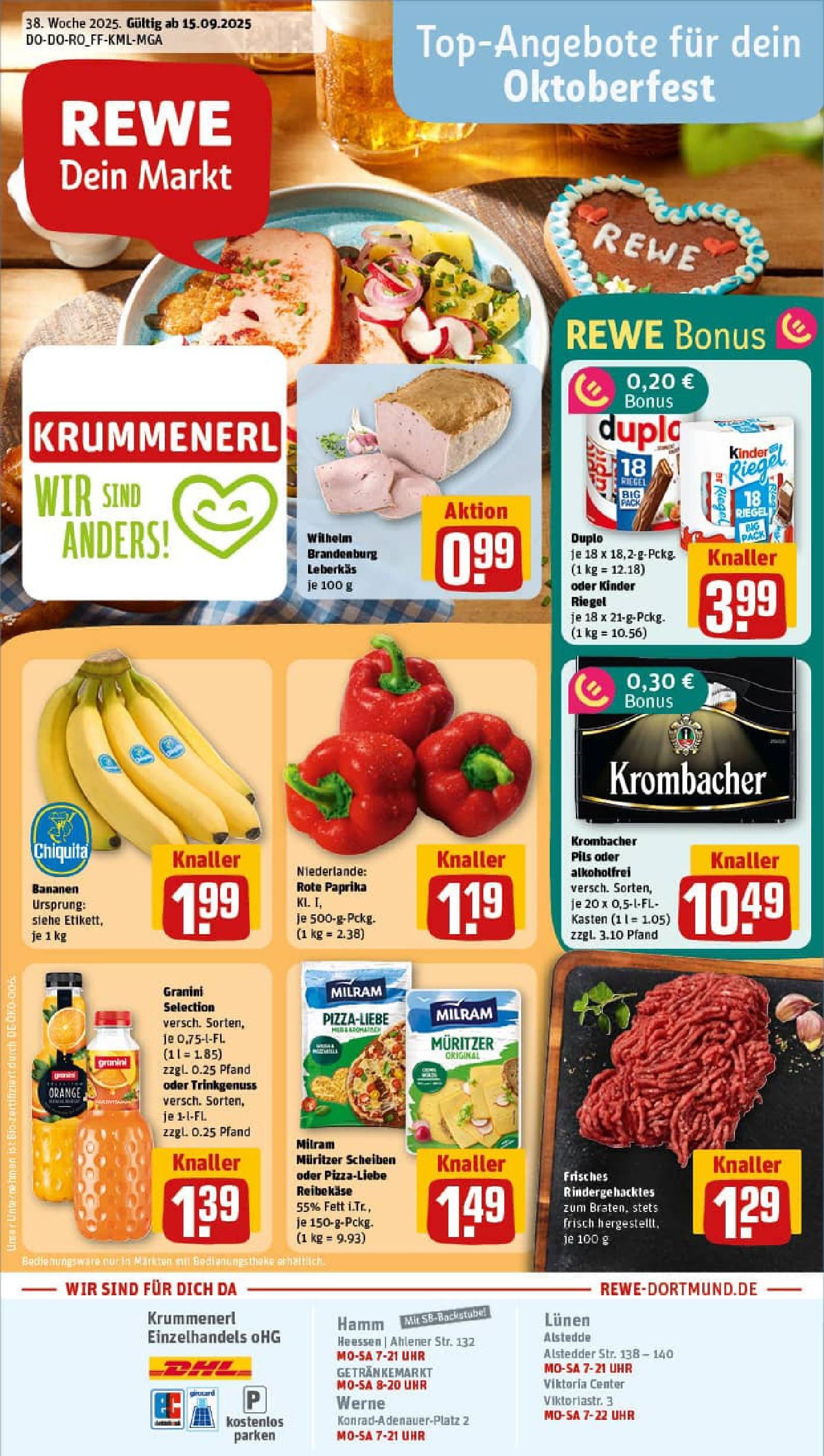 REWE Prospekt ab 14.09.2025 zum Blättern » Angebote | Seite: 1 | Produkte: Pils, Bananen, Reibekase, Uhr REWE Prospekt ab 14.09.2025 zum Blättern » Angebote | Seite: 1 | Produkte: Pils, Bananen, Reibekase, Uhr