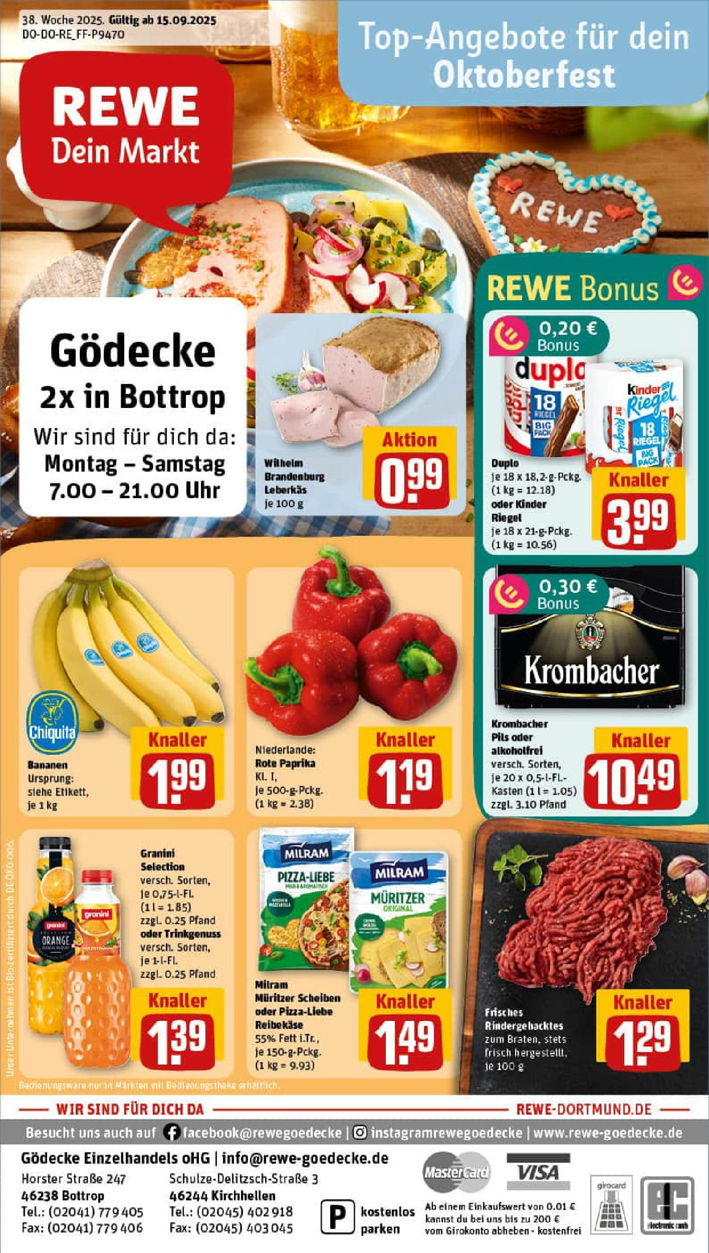 REWE Prospekt ab 14.09.2025 zum Blättern » Angebote | Seite: 1 | Produkte: Kinder riegel, Paprika, Granini, Uhr