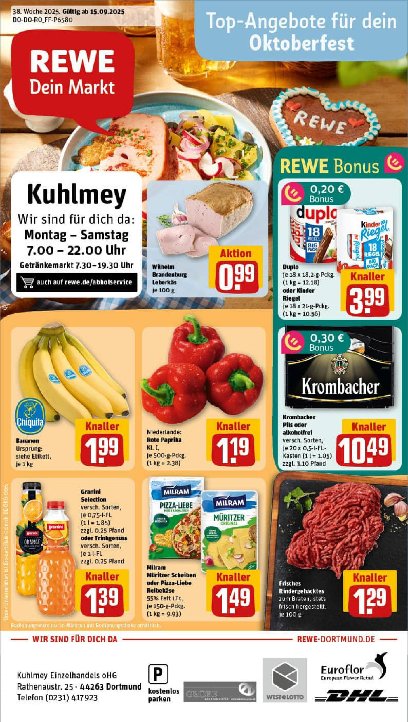 REWE Prospekt ab 14.09.2025 zum Blättern » Angebote | Seite: 1 | Produkte: Theke, Bananen, Milram, Telefon REWE Prospekt ab 14.09.2025 zum Blättern » Angebote | Seite: 1 | Produkte: Theke, Bananen, Milram, Telefon