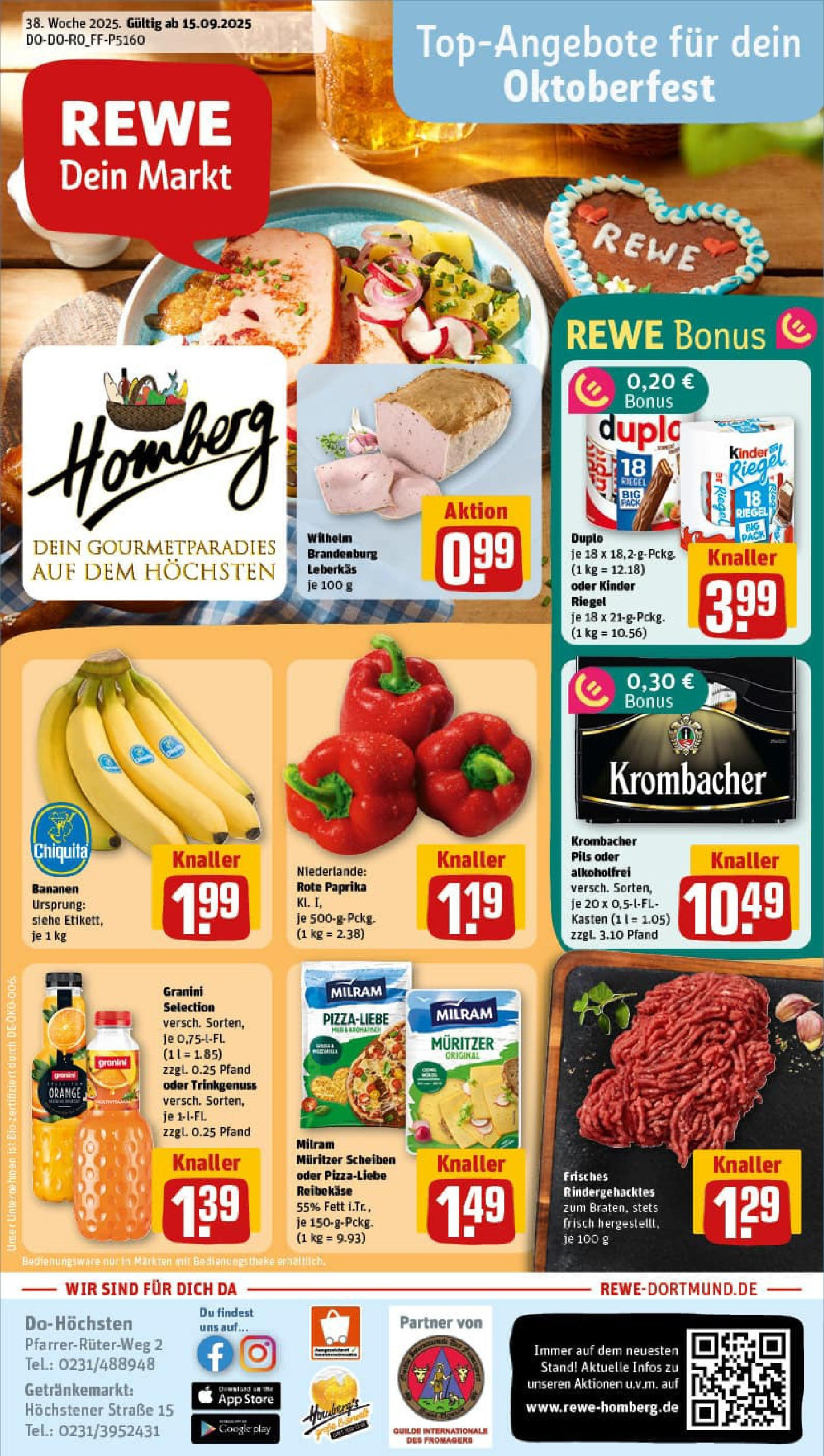 REWE Prospekt ab 14.09.2025 zum Blättern » Angebote | Seite: 1 | Produkte: Theke, Kinder riegel, Granini, Reibekase