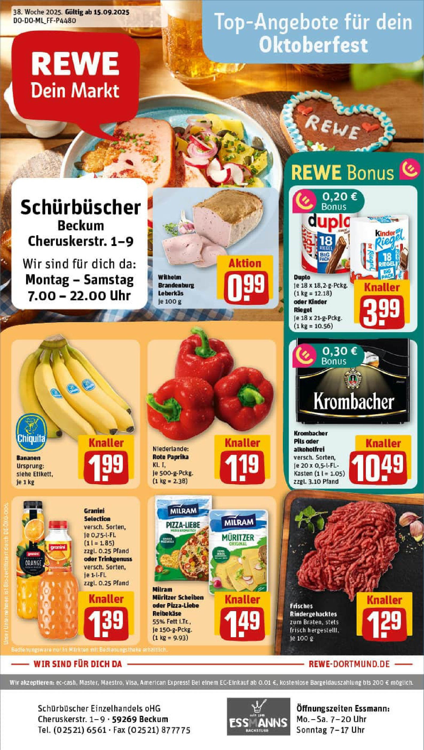REWE Prospekt ab 14.09.2025 zum Blättern » Angebote | Seite: 1 | Produkte: Bananen, Milram, Granini, Krombacher REWE Prospekt ab 14.09.2025 zum Blättern » Angebote | Seite: 1 | Produkte: Bananen, Milram, Granini, Krombacher