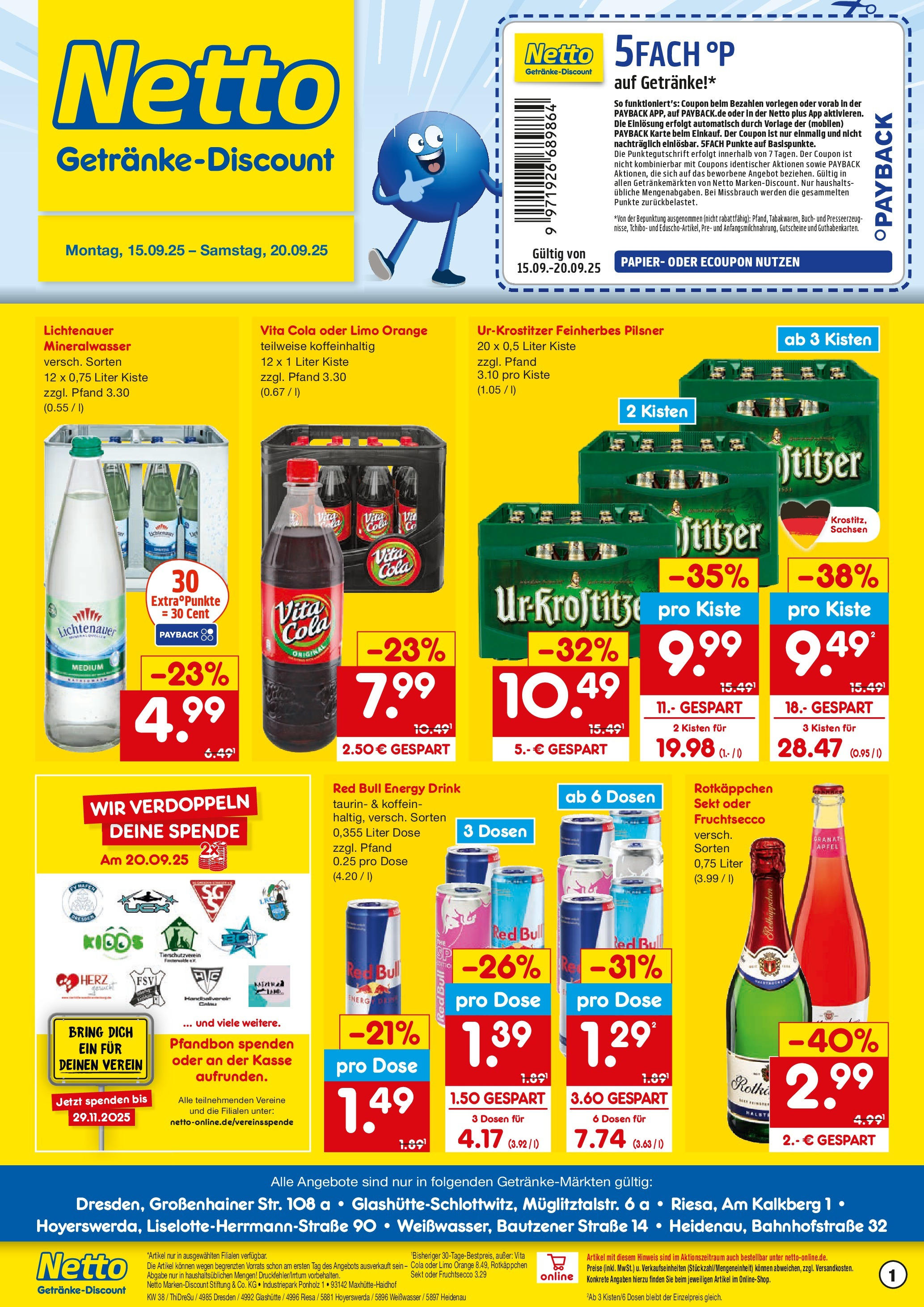 Netto Marken-Discount prospekt Dresden (ab 15.09.2025) » Angebote | Seite: 1 | Produkte: Mineralwasser, Fruchtsecco, Vita cola, Rotkäppchen Netto Marken-Discount prospekt Dresden (ab 15.09.2025) » Angebote | Seite: 1 | Produkte: Mineralwasser, Fruchtsecco, Vita cola, Rotkäppchen