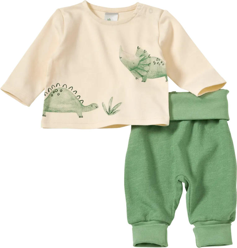 ALANA Set mit Langarmshirt mit Dino-Motiv & Hose mit Mitwachsfunktion, beige + grün, Gr. 62