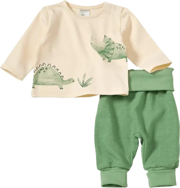 ALANA Set mit Langarmshirt mit Dino-Motiv & Hose mit Mitwachsfunktion, beige + grün, Gr. 62