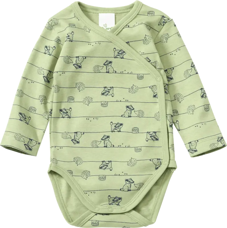 ALANA Wickelbody Langarm mit Waldtier-Muster, grün, Gr. 50/56
