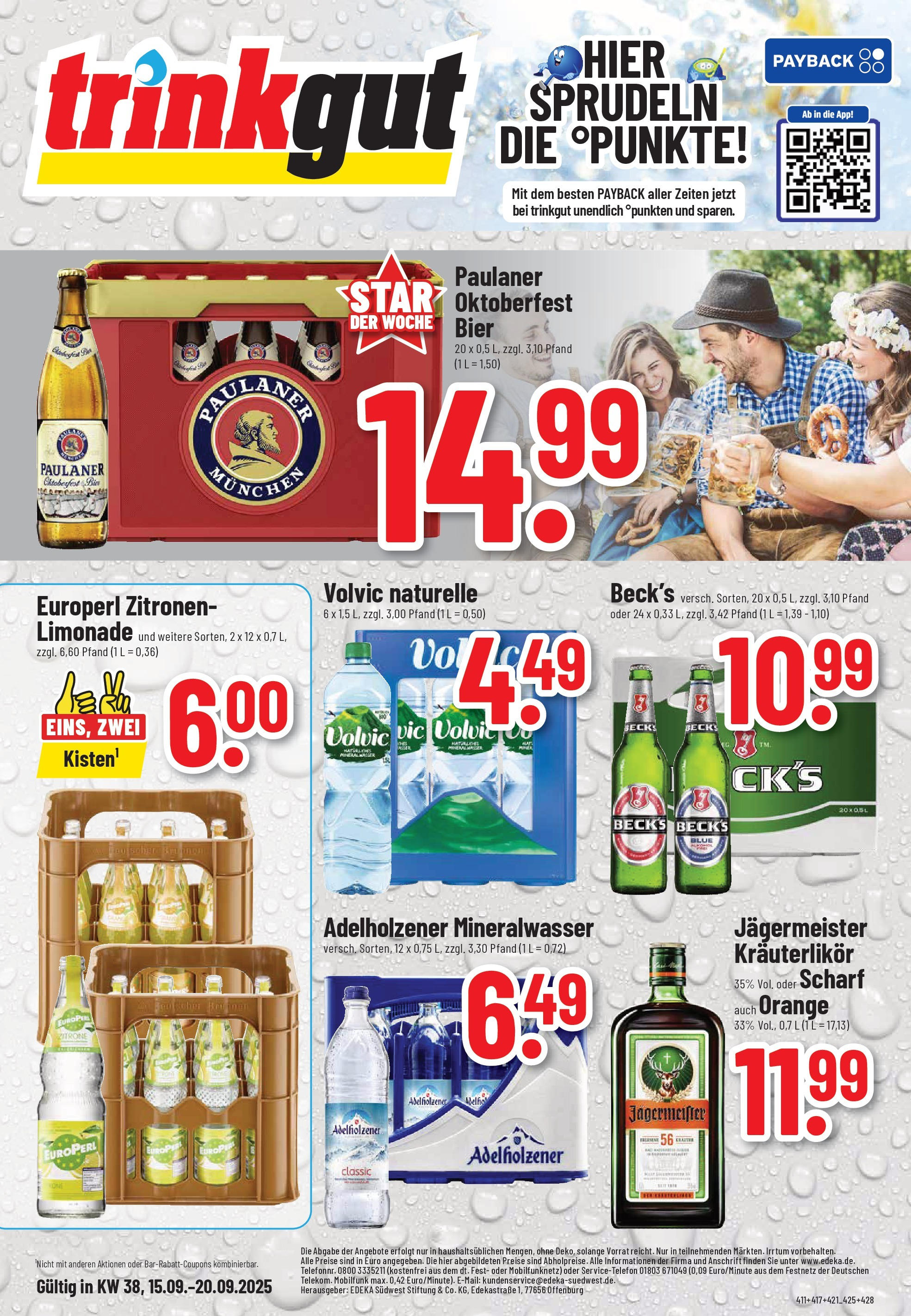 Trinkgut - trinkgut: Wochenangebote (ab 14.09.2025) » Angebote online | Seite: 1 | Produkte: Limonade, Mineralwasser, Jägermeister, Paulaner
