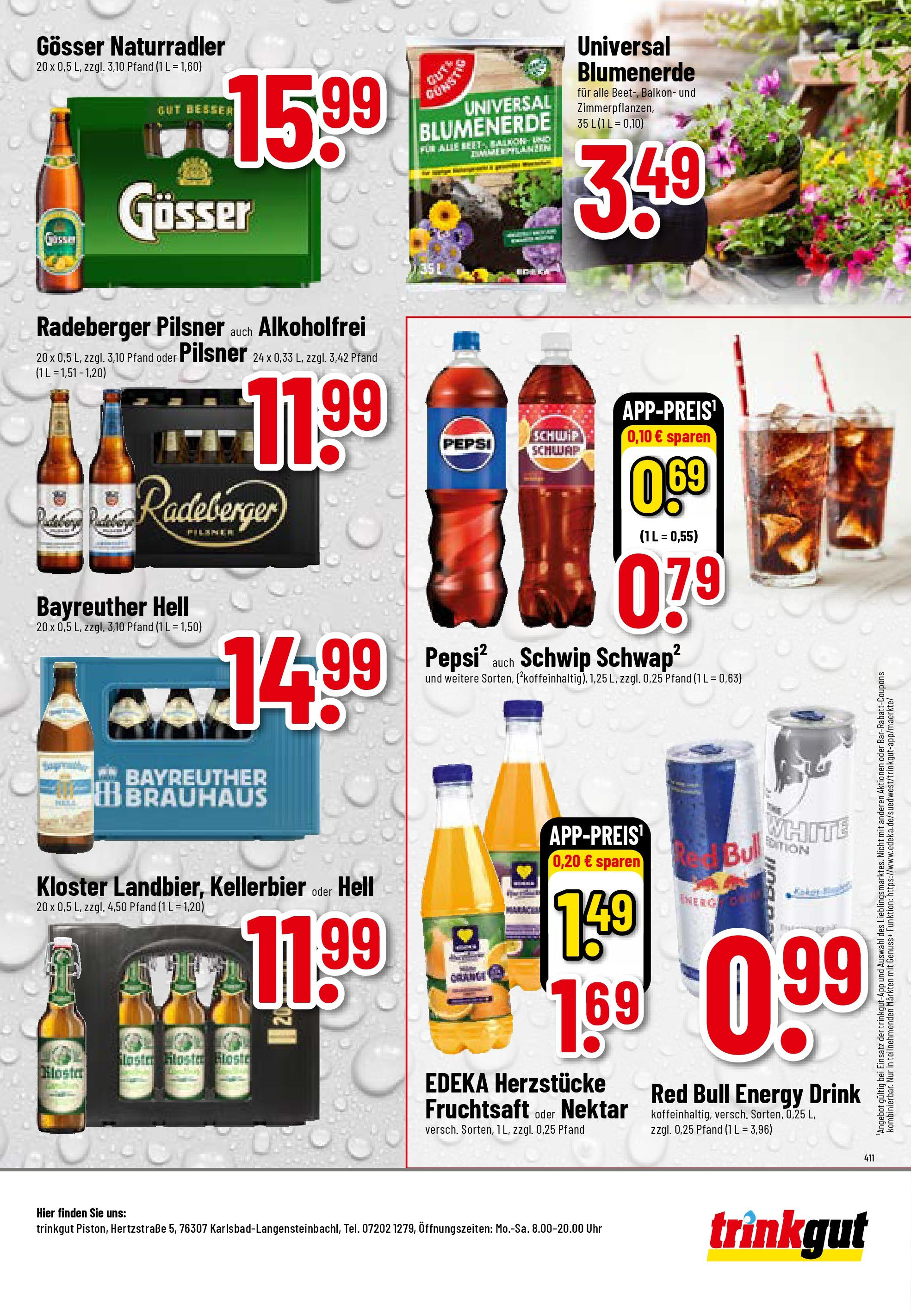 Trinkgut - trinkgut: Wochenangebote (ab 14.09.2025) » Angebote online | Seite: 8 | Produkte: Bayreuther hell, Red bull, Blumenerde, Fruchtsaft