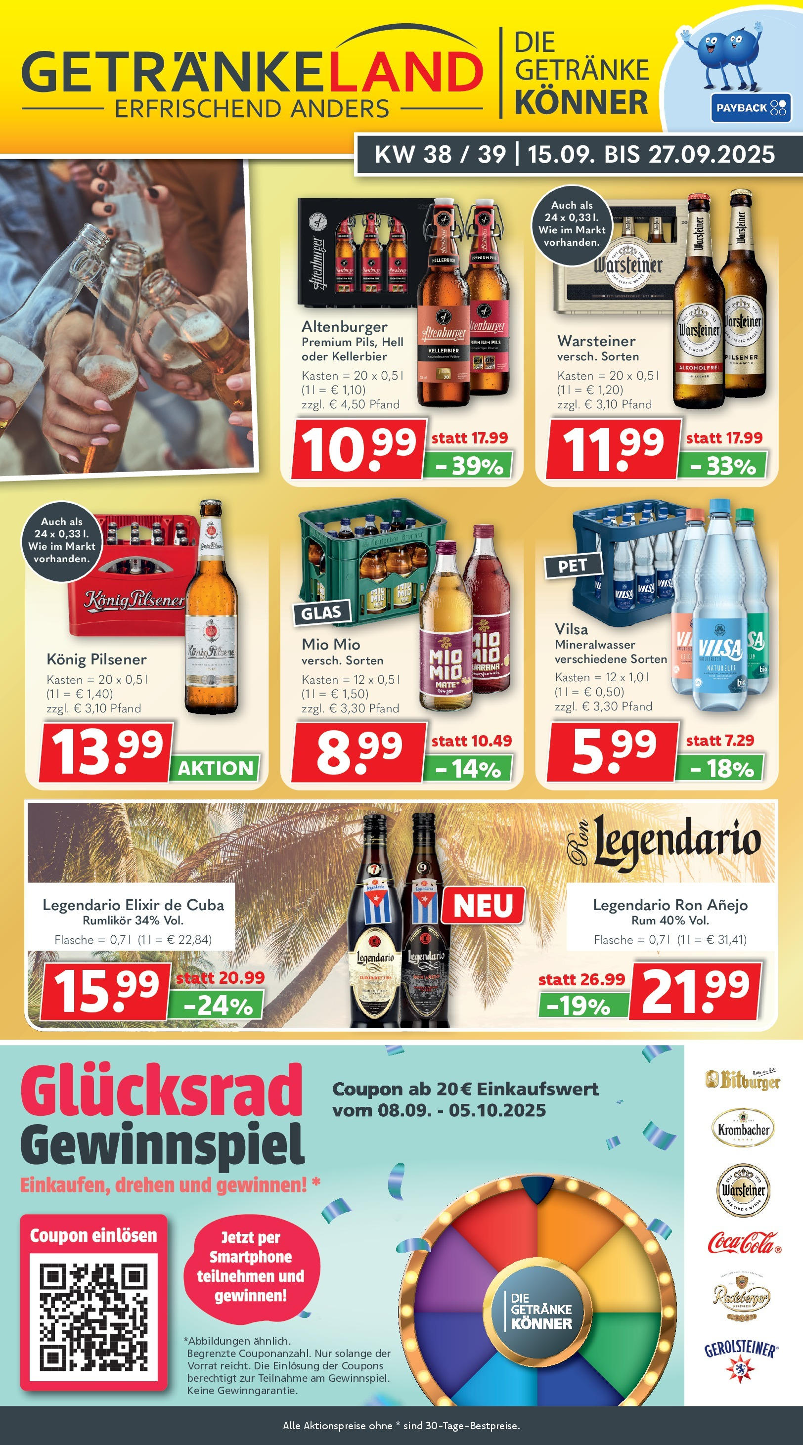 Getränkeland - Getränkeland: Getränkeangebote (ab 14.09.2025) zum Blättern | Seite: 1 | Produkte: Bitburger, Konig pilsener, Mineralwasser, Krombacher