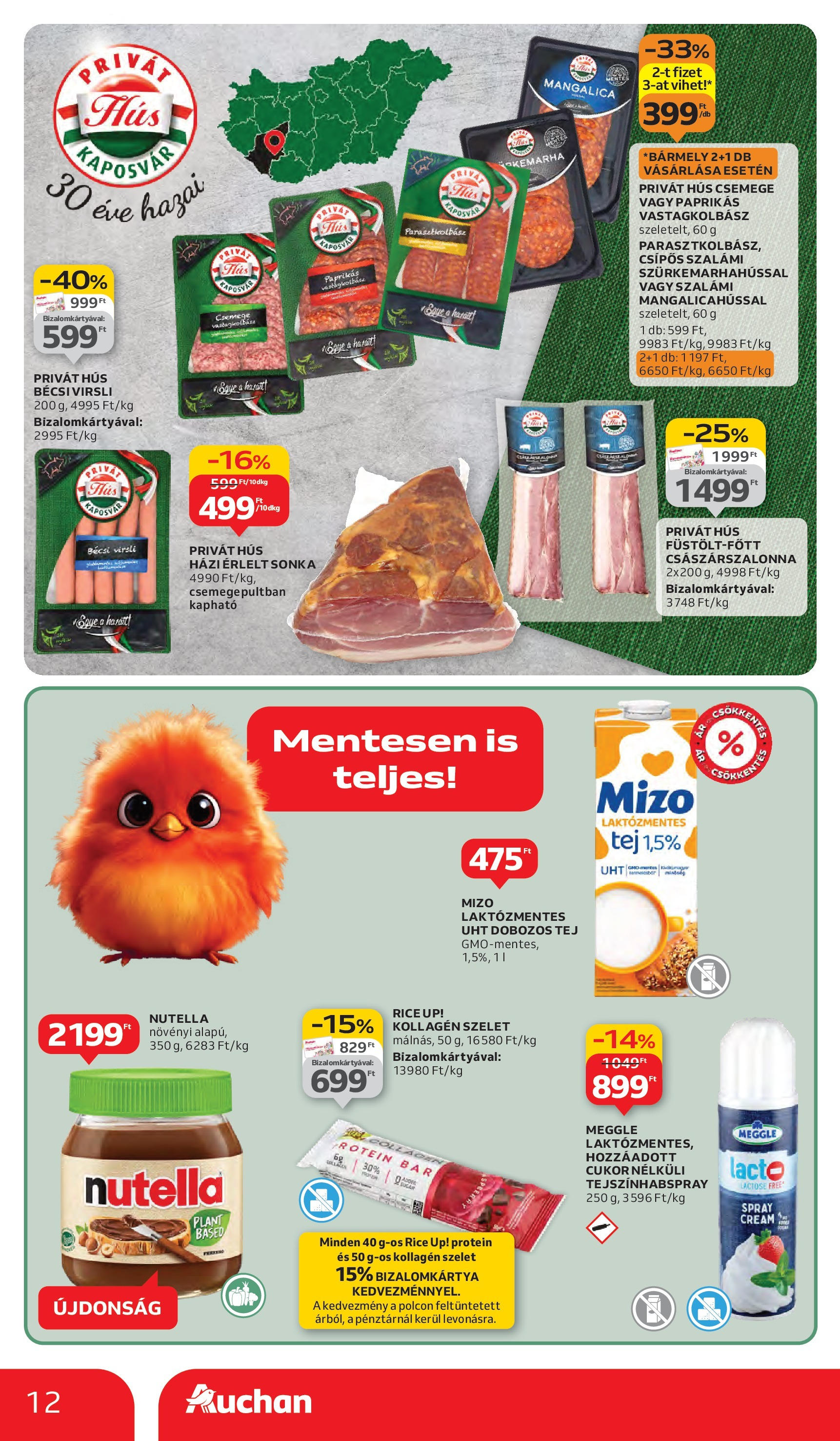 Auchan - Auchan újság érvényessége 09.17.-ig - 2025.09.10. -tól/töl > akció, lapozható szórólap 🛍️ | Oldal: 12 | Termékek: Hús, Nutella, Vastagkolbász, Tej