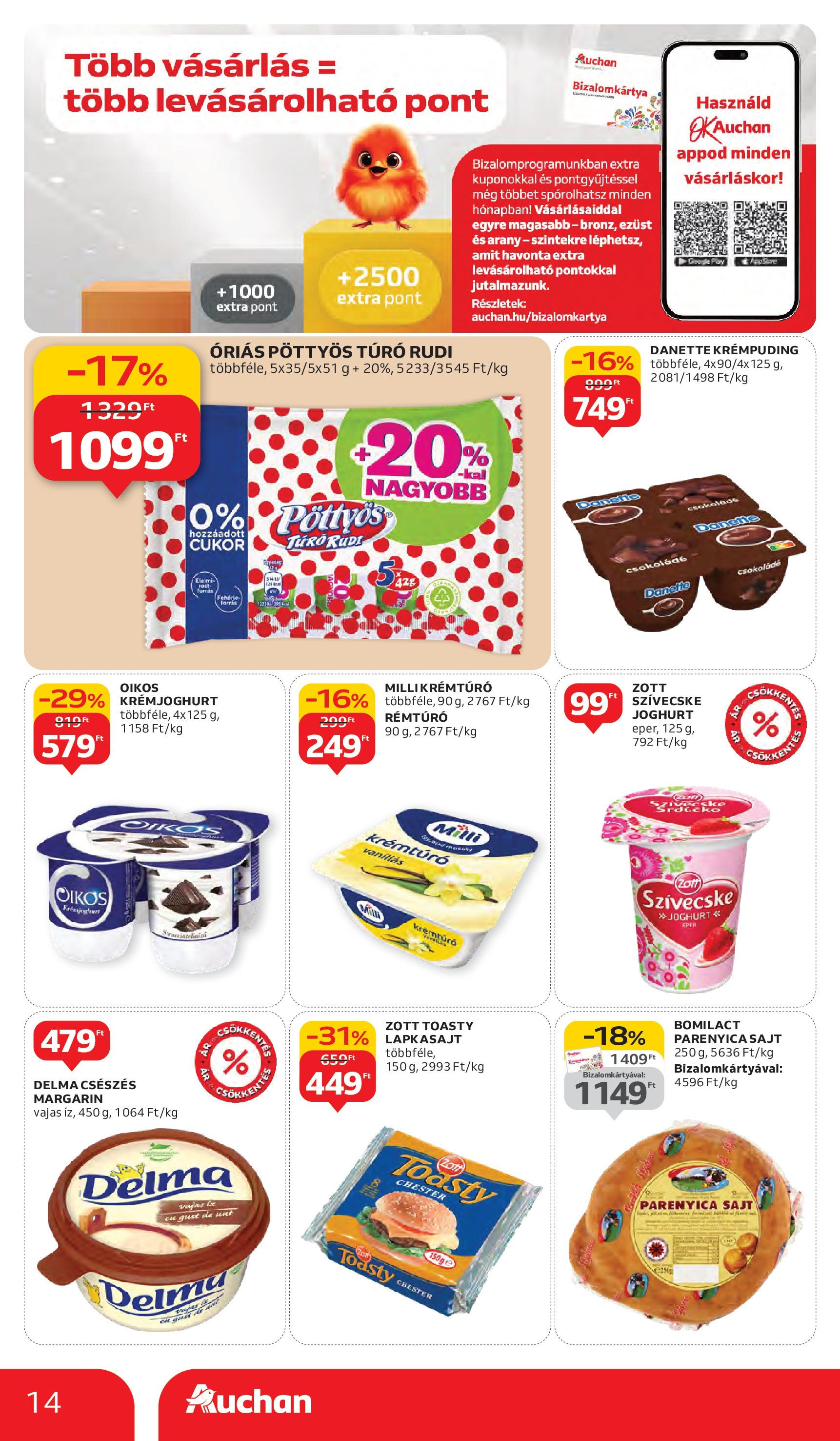 Auchan - Auchan újság érvényessége 09.17.-ig - 2025.09.10. -tól/töl > akció, lapozható szórólap 🛍️ | Oldal: 14 | Termékek: Krémtúró, Sajt, Joghurt, Csokoládé