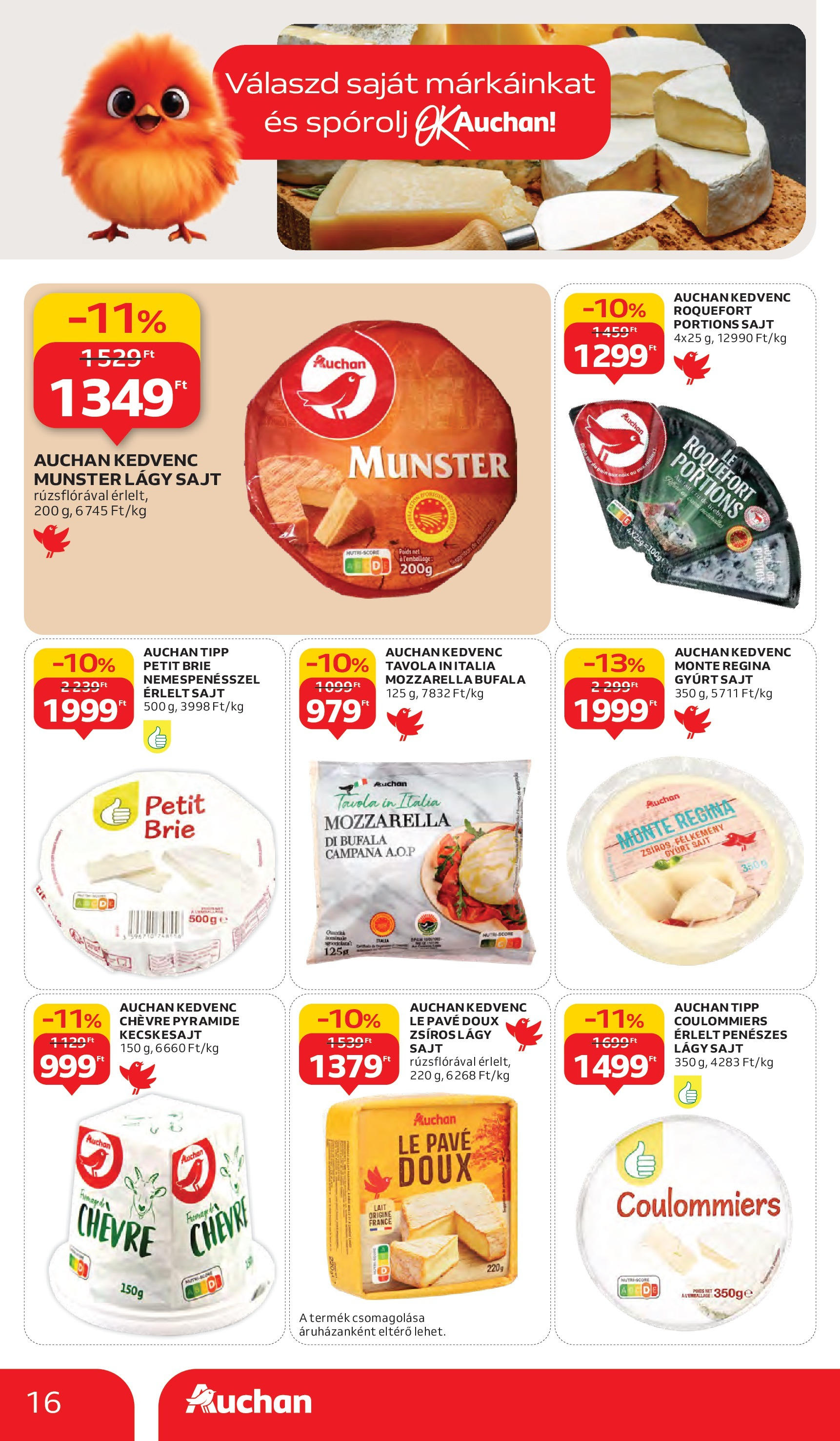 Auchan - Auchan újság érvényessége 09.17.-ig - 2025.09.10. -tól/töl > akció, lapozható szórólap 🛍️ | Oldal: 16 | Termékek: Mozzarella, Kecskesajt, Sajt