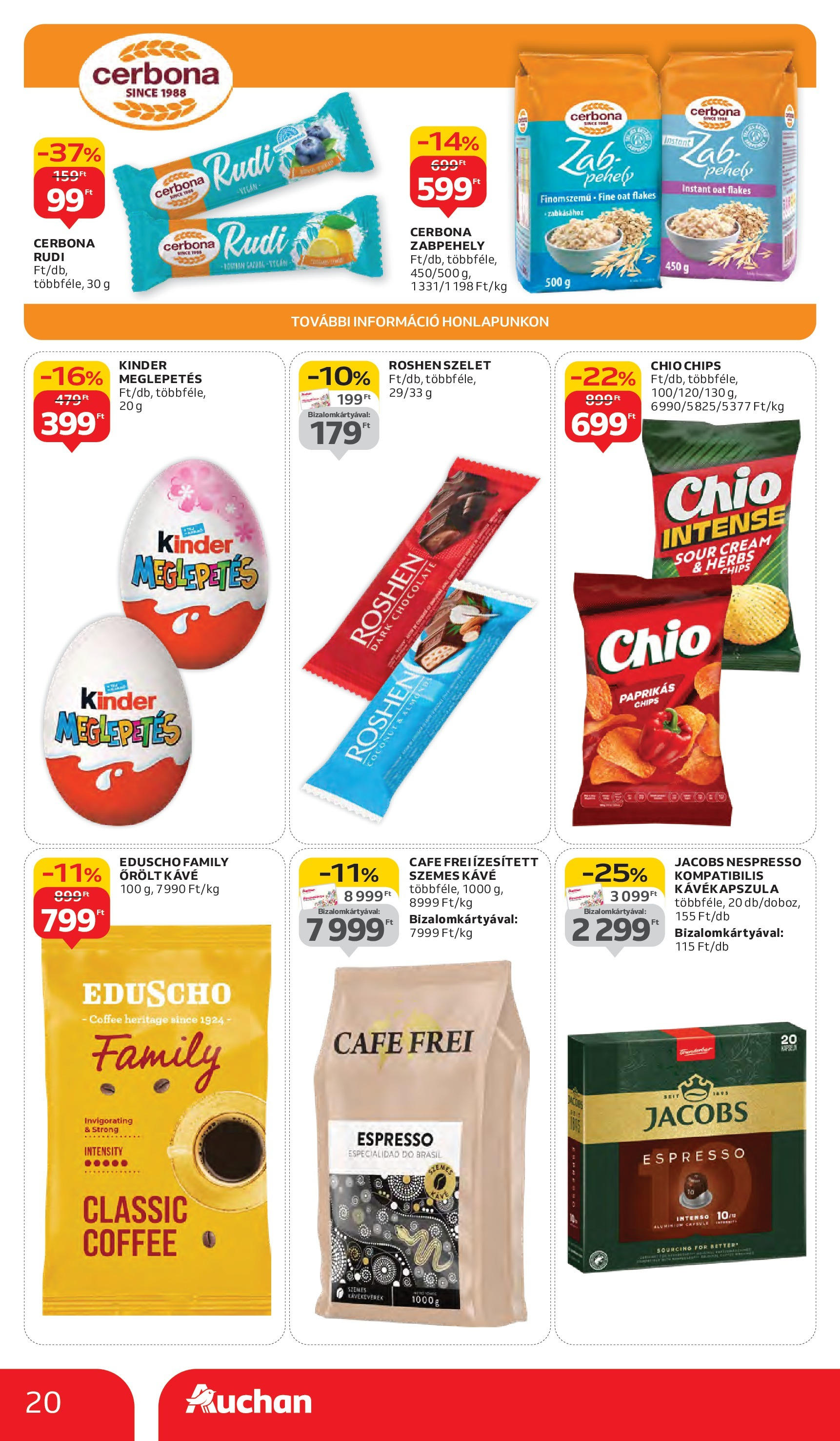 Auchan - Auchan újság érvényessége 09.17.-ig - 2025.09.10. -tól/töl > akció, lapozható szórólap 🛍️ | Oldal: 20 | Termékek: Zabpehely, Chips, Szemes kávé, Pehely