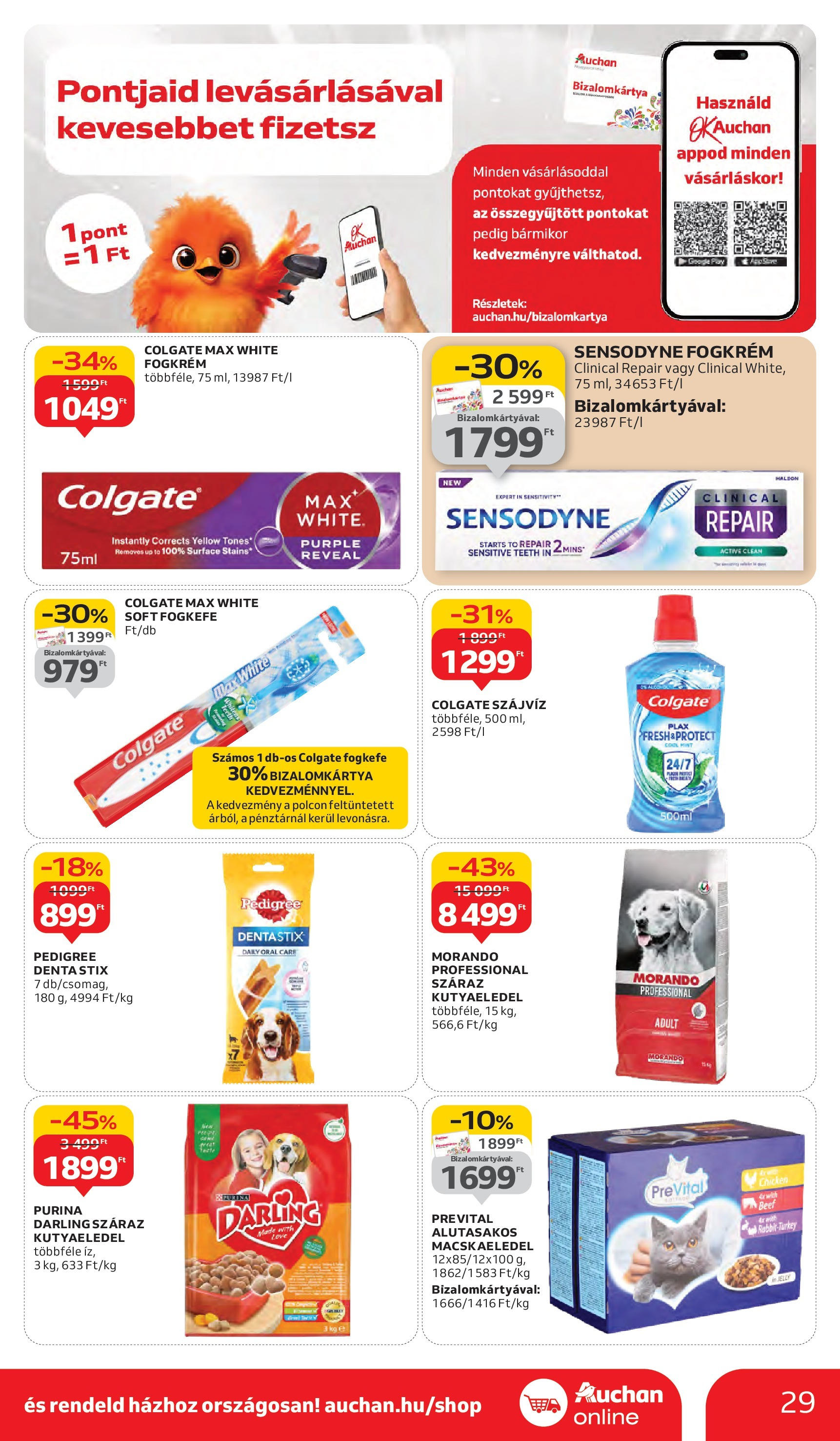 Auchan - Auchan újság érvényessége 09.17.-ig - 2025.09.10. -tól/töl > akció, lapozható szórólap 🛍️ | Oldal: 29 | Termékek: Kutyaeledel, Fogkrém, Fogkefe, Szájvíz