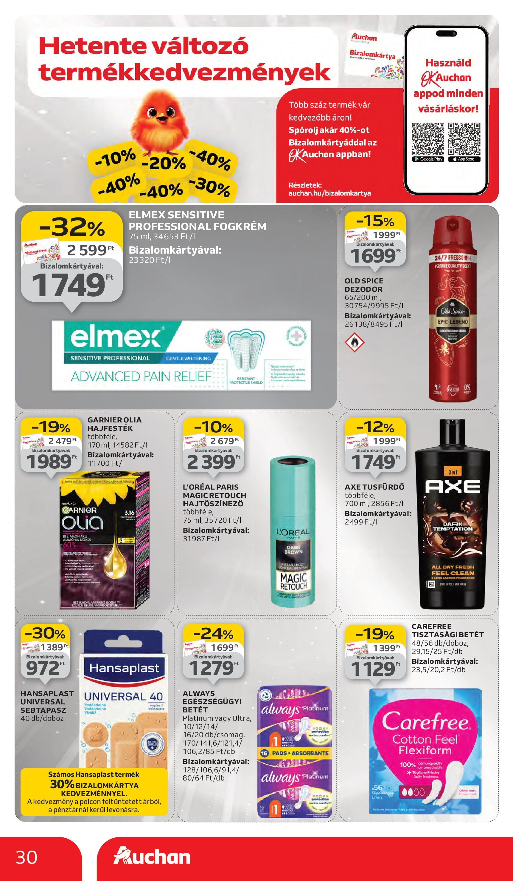 Auchan - Auchan újság érvényessége 09.17.-ig - 2025.09.10. -tól/töl > akció, lapozható szórólap 🛍️ | Oldal: 30 | Termékek: Old spice, Hajfesték, Tusfürdő, Fogkrém