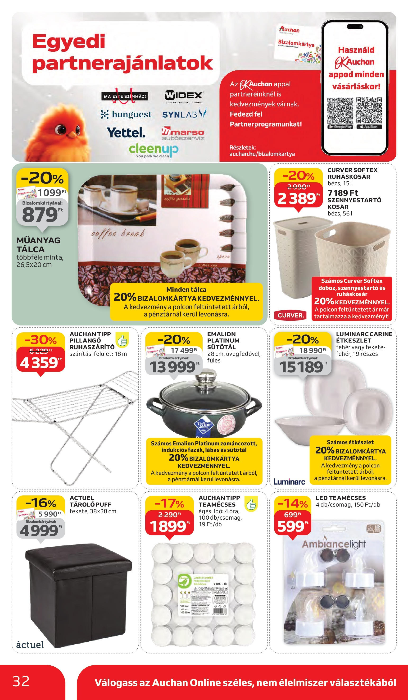 Auchan - Auchan újság érvényessége 09.17.-ig - 2025.09.10. -tól/töl > akció, lapozható szórólap 🛍️ | Oldal: 32 | Termékek: Étkészlet, Teamécses, Puff, Ruhaszárító