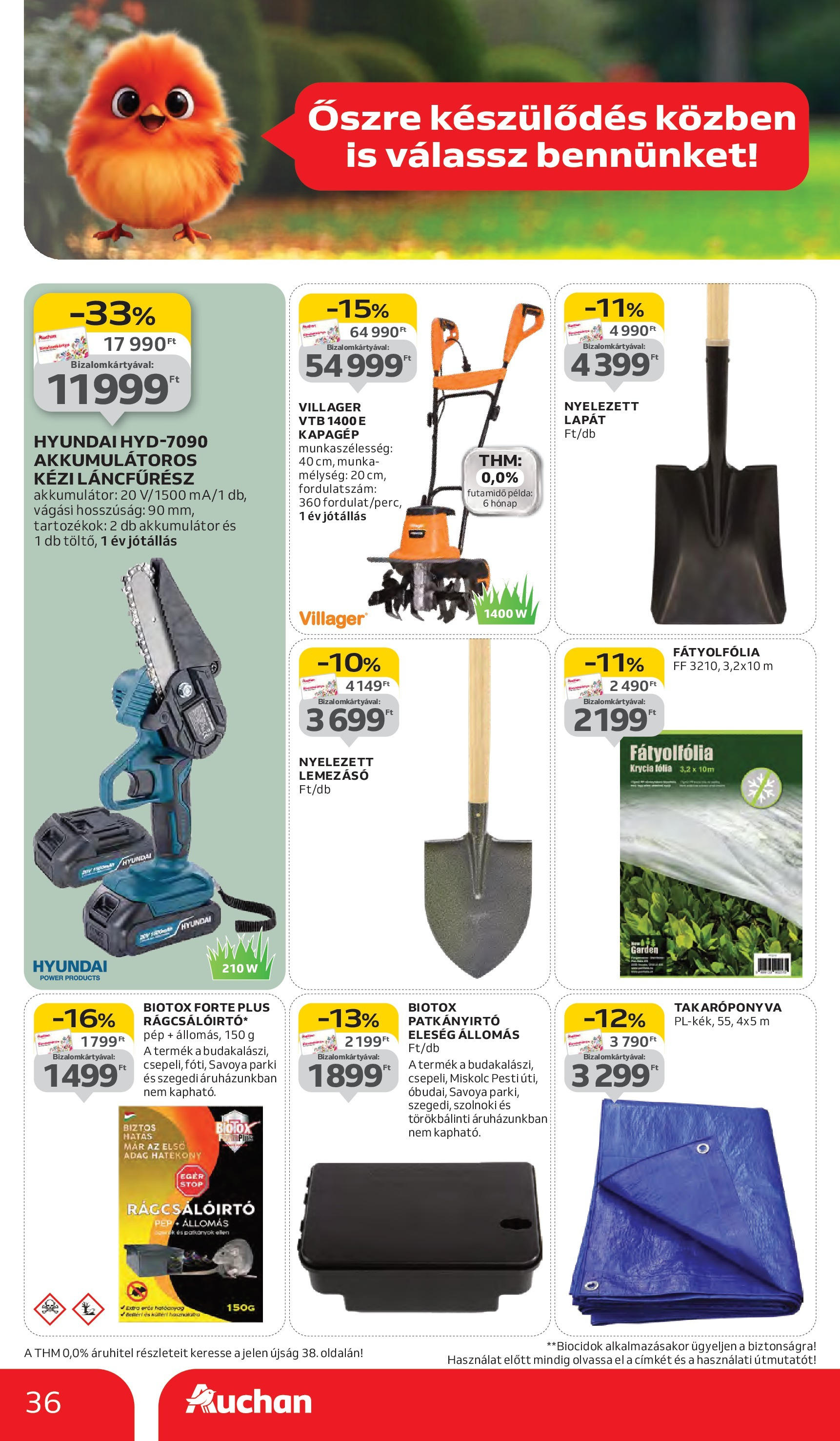Auchan - Auchan újság érvényessége 09.17.-ig - 2025.09.10. -tól/töl > akció, lapozható szórólap 🛍️ | Oldal: 36 | Termékek: Takaróponyva, Egér, Akkumulátor, Láncfűrész