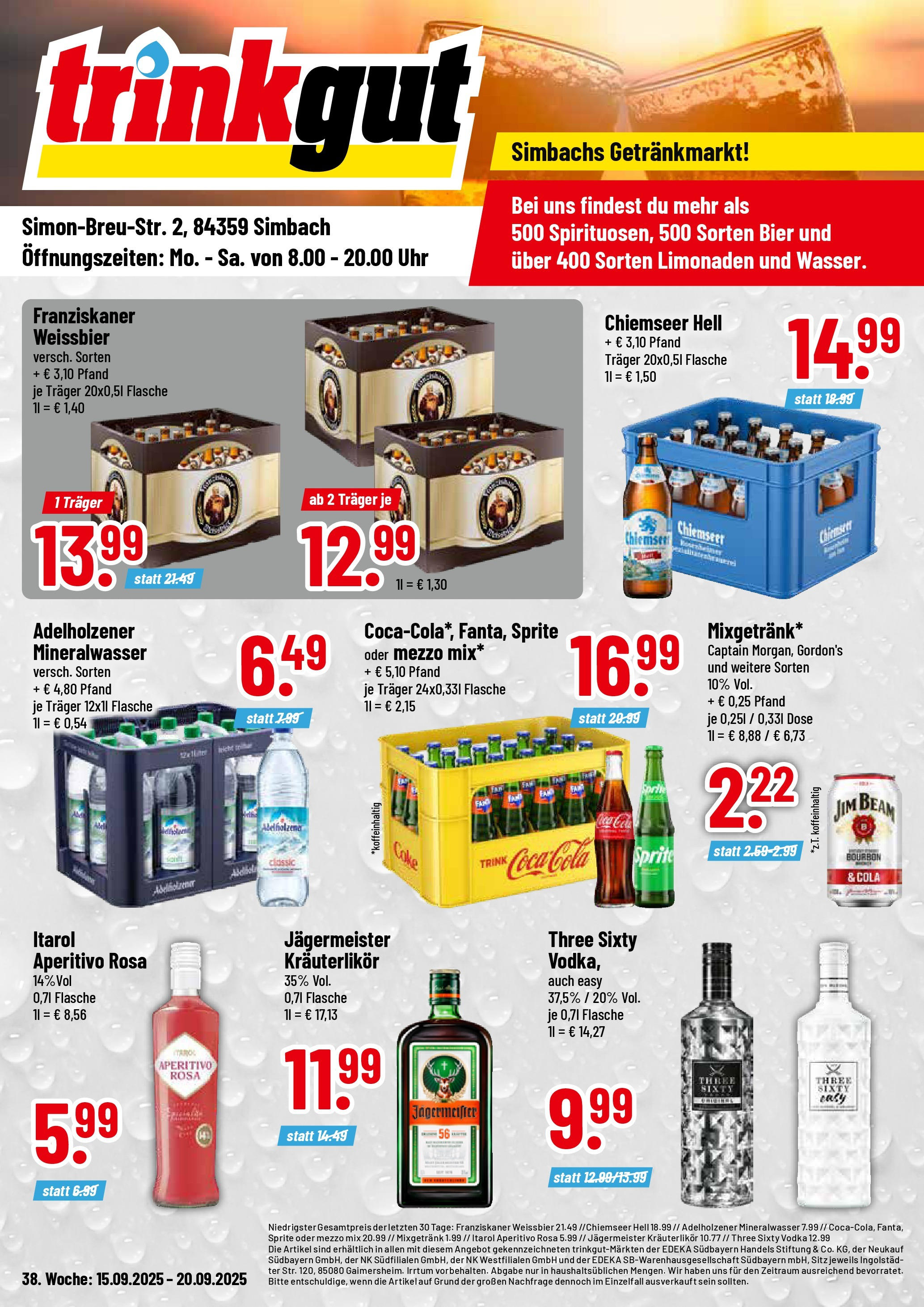 Trinkgut - trinkgut: Wochenangebote (ab 14.09.2025) » Angebote online | Seite: 1 | Produkte: Mezzo mix, Bier, Mineralwasser, Vodka