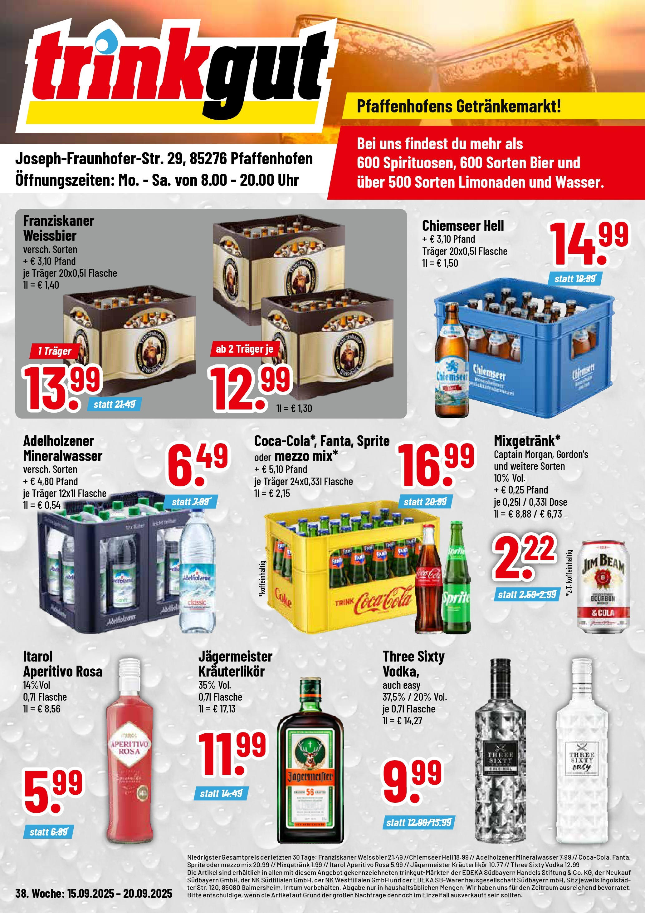 Trinkgut - trinkgut: Wochenangebote (ab 14.09.2025) » Angebote online | Seite: 1 | Produkte: Cola, Bier, Adelholzener, Bourbon