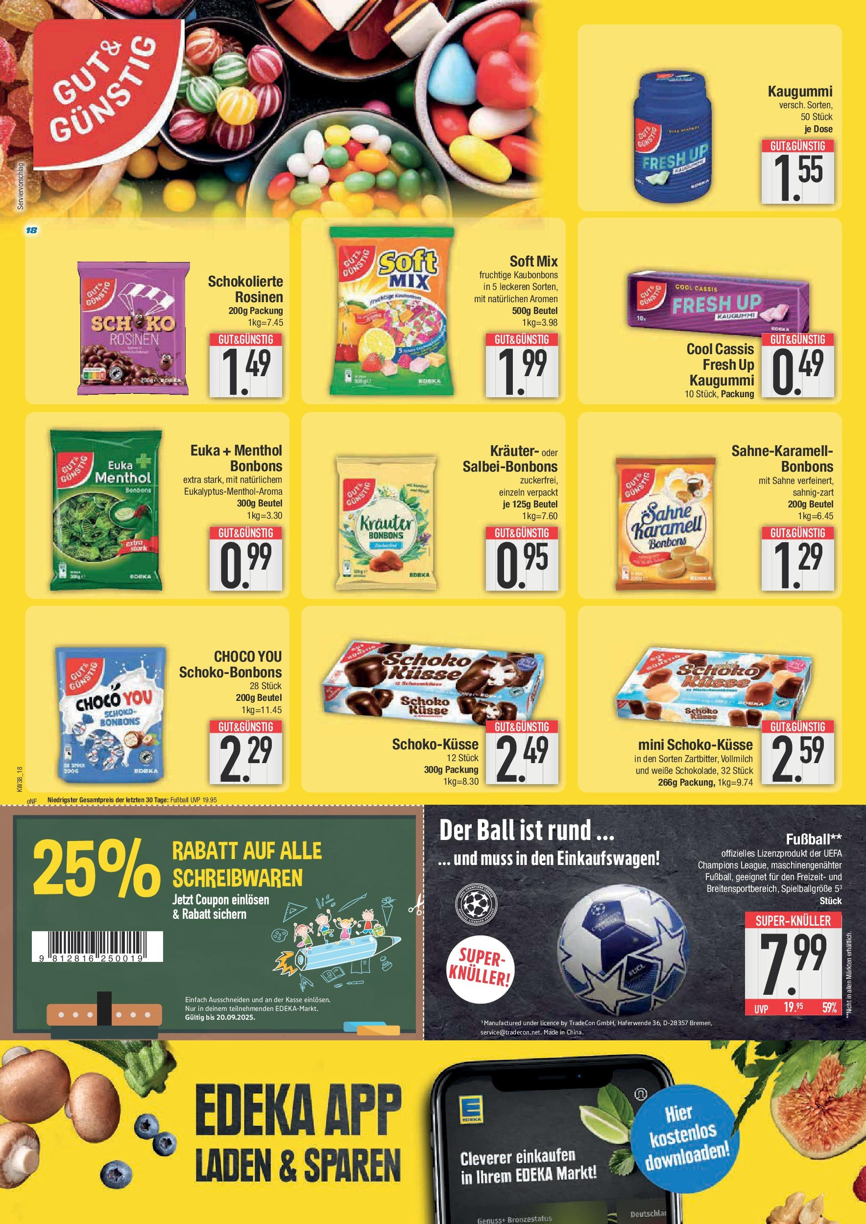 Edeka prospekt München	 (ab 14.09.2025) » Angebote Online | Seite: 18 | Produkte: Fußball, Rosinen, Sahne