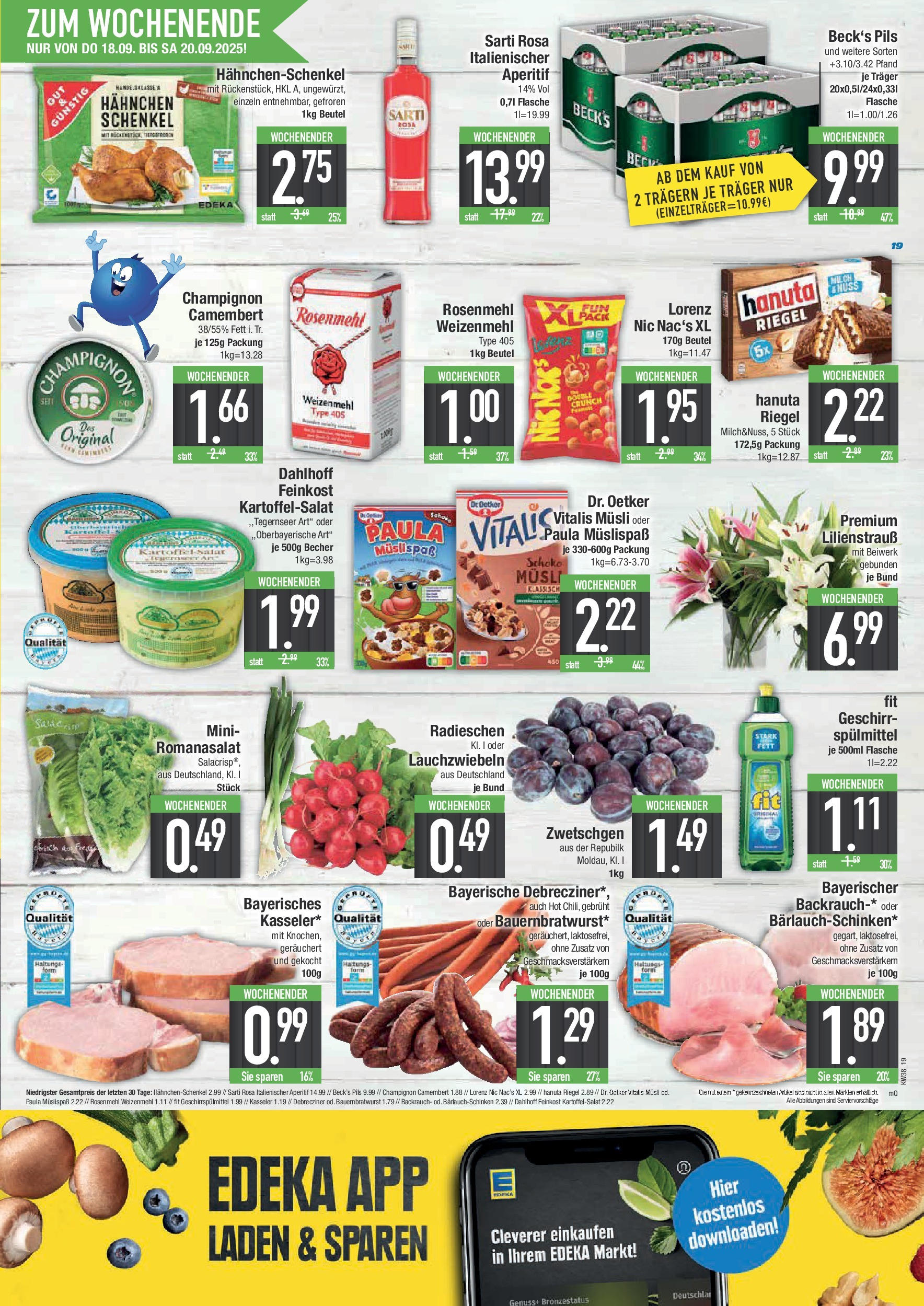 Edeka prospekt Hunderdorf	 (ab 14.09.2025) » Angebote Online | Seite: 19 | Produkte: Hahnchen, Mehl, Hahnchenschenkel, Weizenmehl