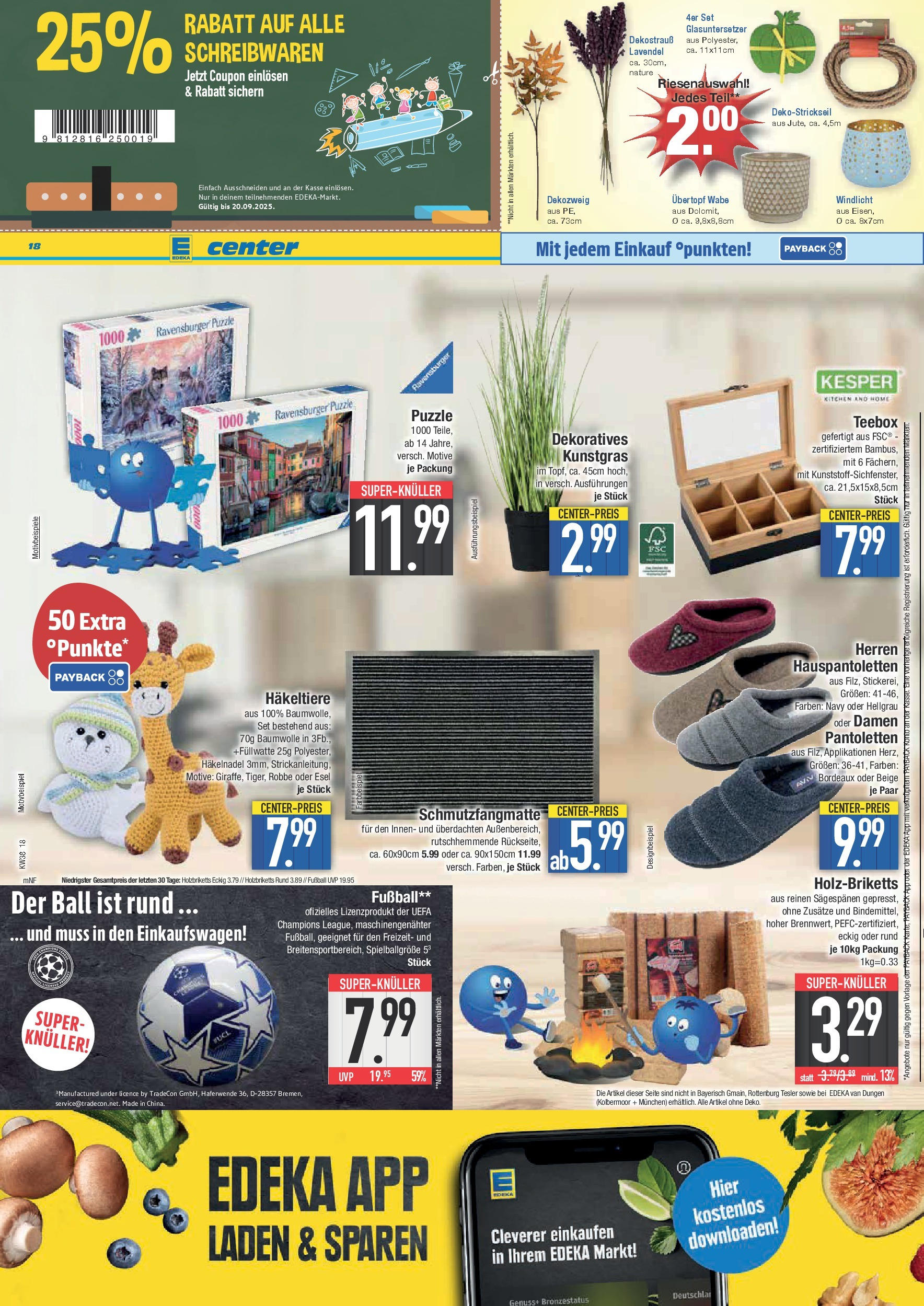 Edeka prospekt Hunderdorf	 (ab 14.09.2025) » Angebote Online | Seite: 18 | Produkte: Schmutzfangmatte, Fußball, Lavendel, Ente