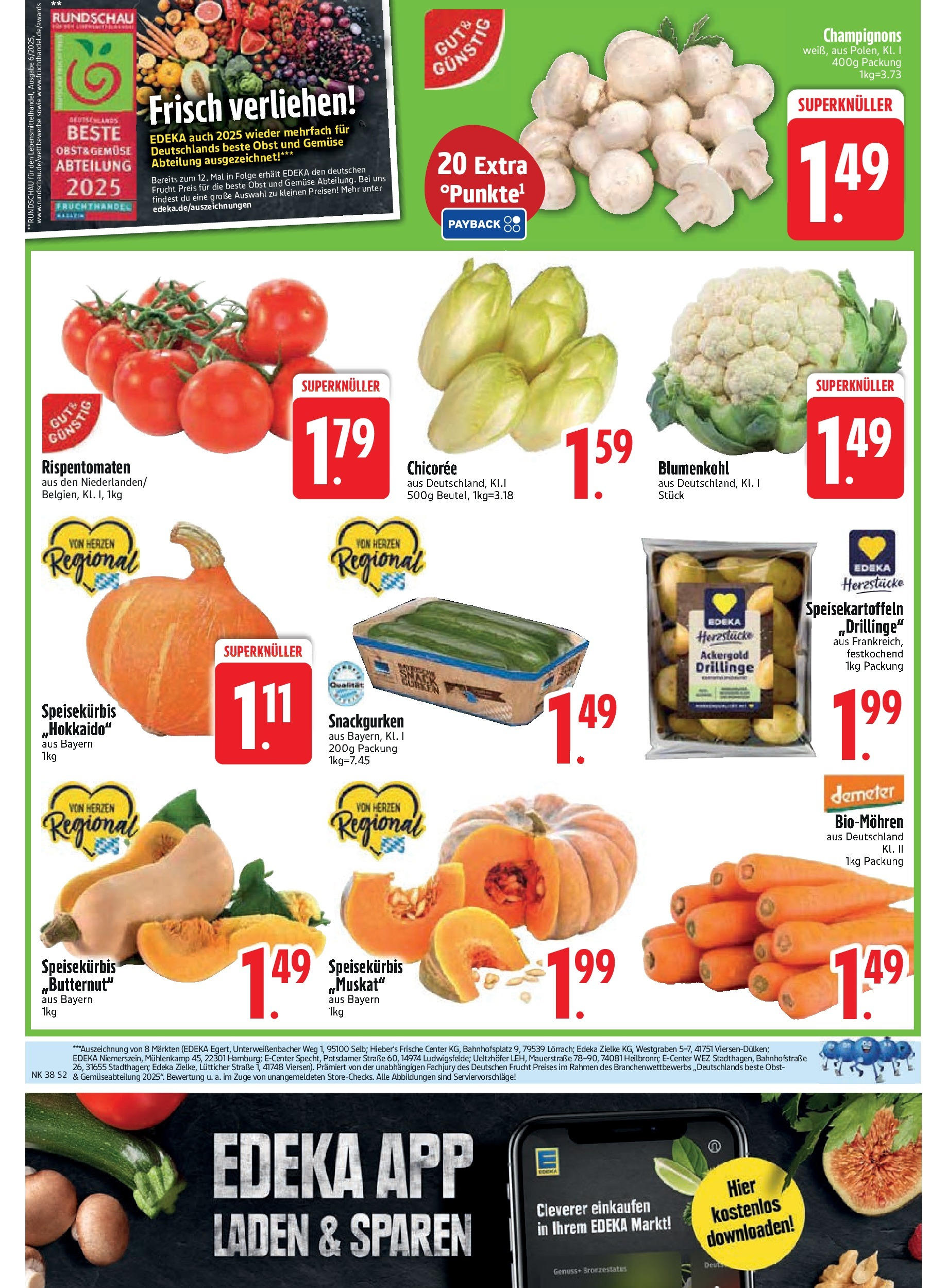 Edeka prospekt Rötz	 (ab 14.09.2025) » Angebote Online | Seite: 4 | Produkte: Champignons, Gemüse, Obst, Blumenkohl
