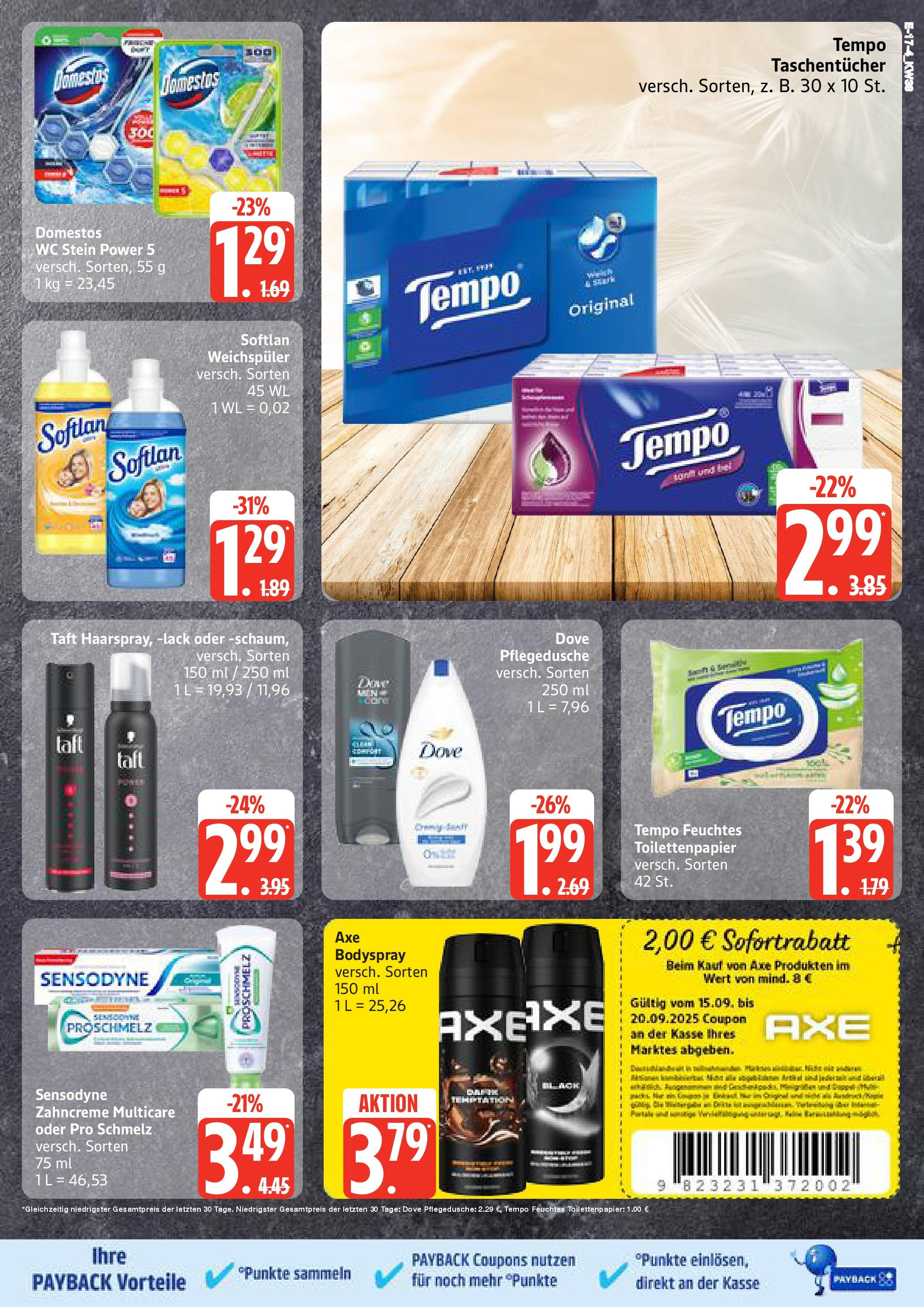 Marktkauf - Marktkauf: Wochenangebote (ab 14.09.2025) » Angebote online | Seite: 17 | Produkte: Axe, Tempo, Toilettenpapier, Feuchtes Toilettenpapier