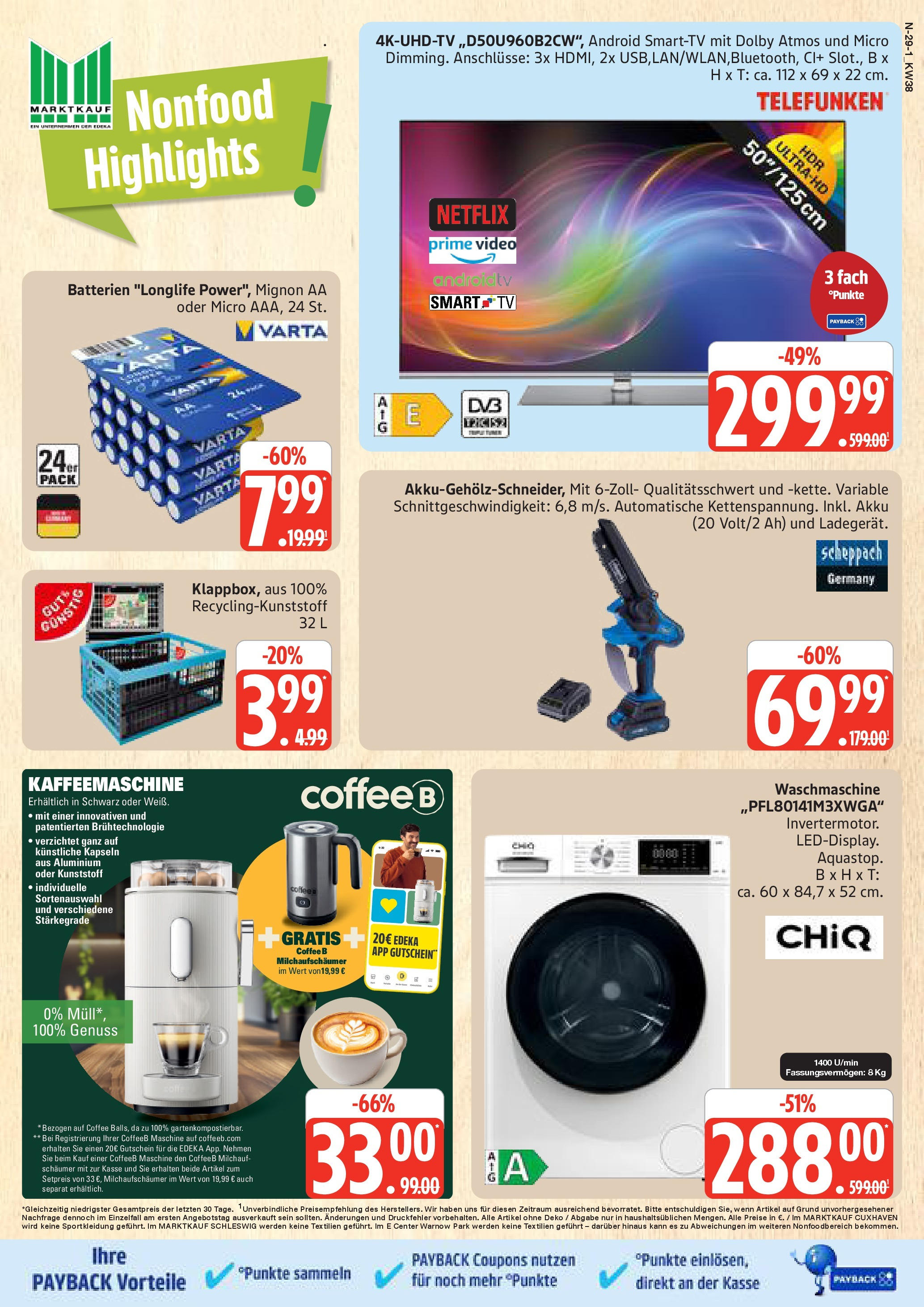Marktkauf - Marktkauf: Wochenangebote (ab 14.09.2025) » Angebote online | Seite: 29 | Produkte: Kaffeemaschine, Batterien, TV, Video